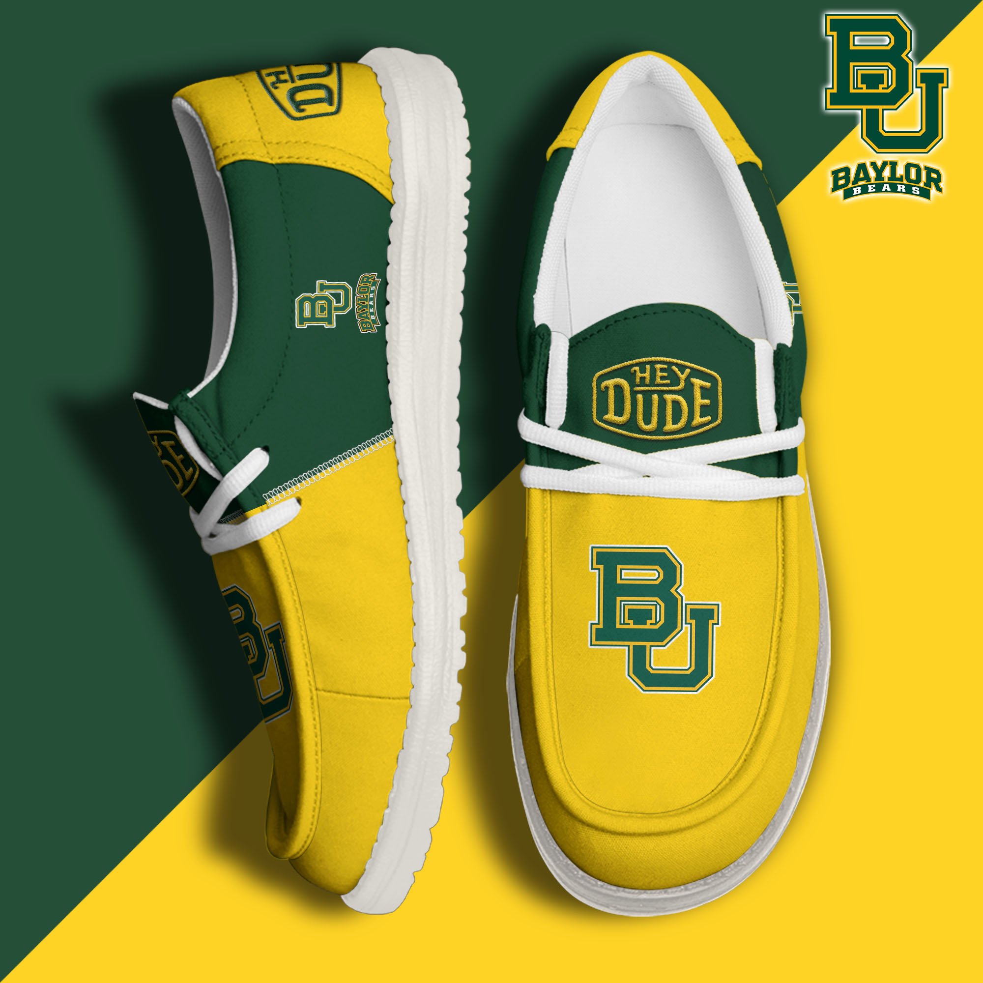 Baylor Bears White Hey Dude Canvas Loafer Shoes Custom Name, Shoes For Football Lovers, Sport Gifts ETRG-61620