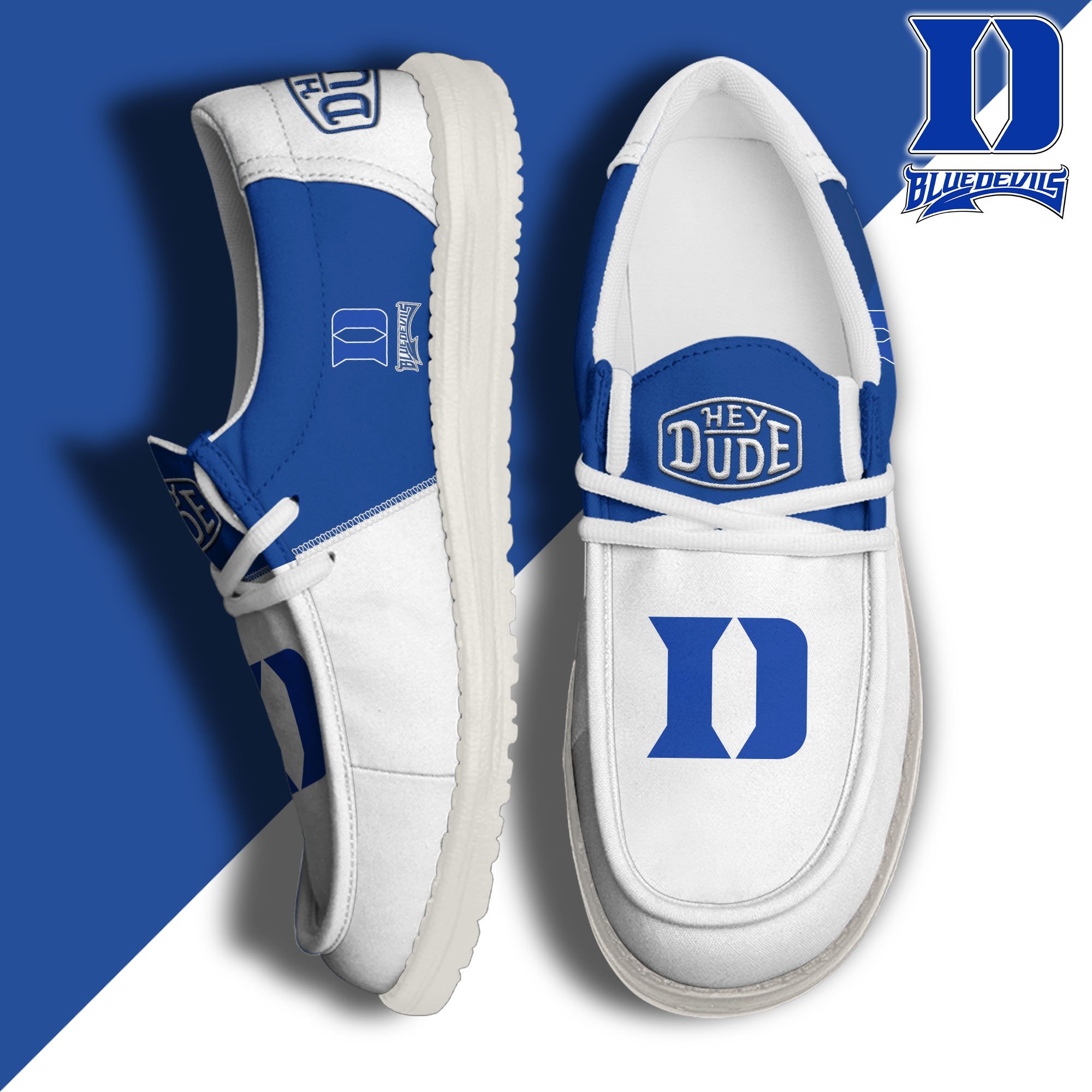 Duke Blue Devils White Hey Dude Canvas Loafer Shoes Custom Name, Shoes For Football Lovers, Sport Gifts ETRG-61620