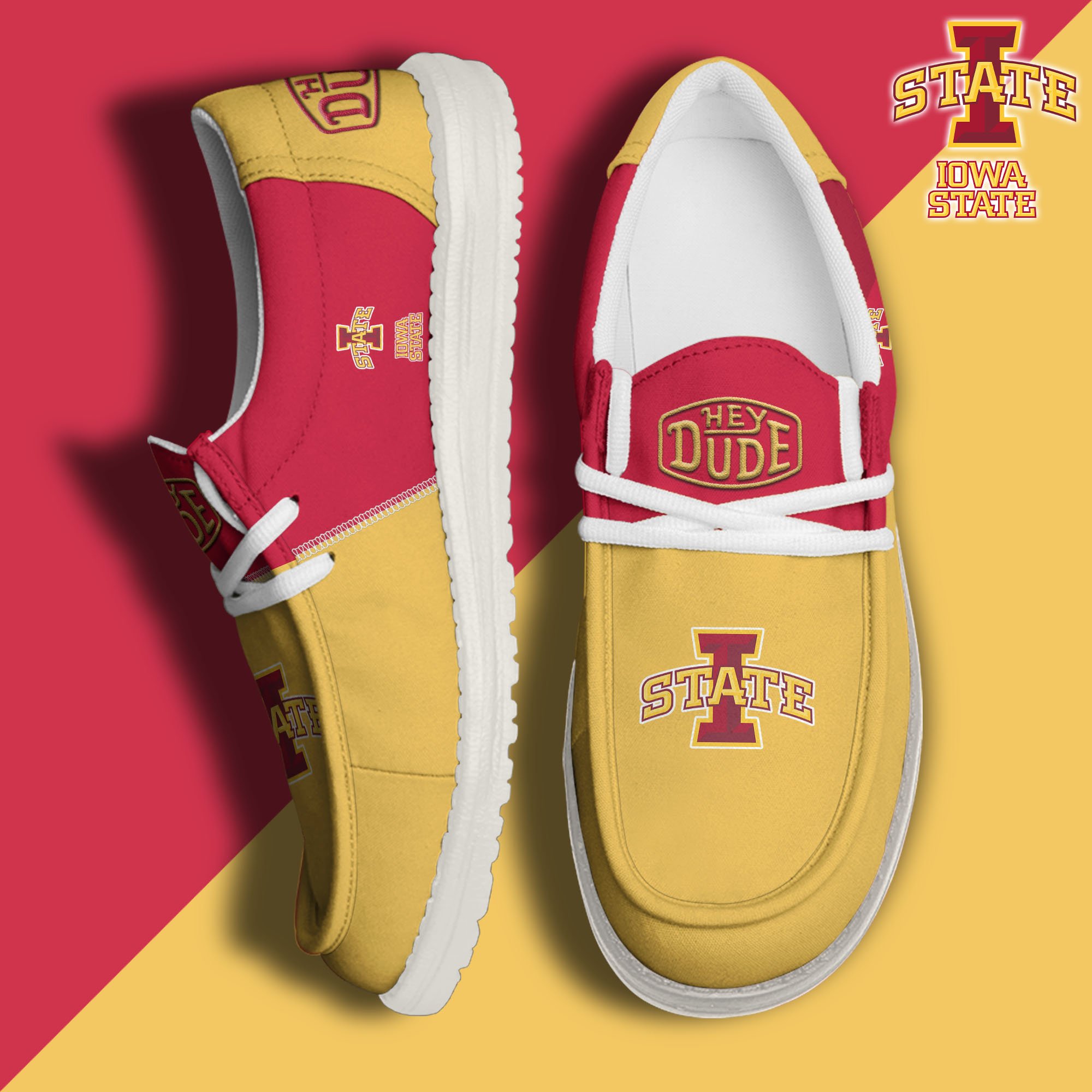 Iowa State Cyclones White Hey Dude Canvas Loafer Shoes Custom Name, Shoes For Football Lovers, Sport Gifts ETRG-61620