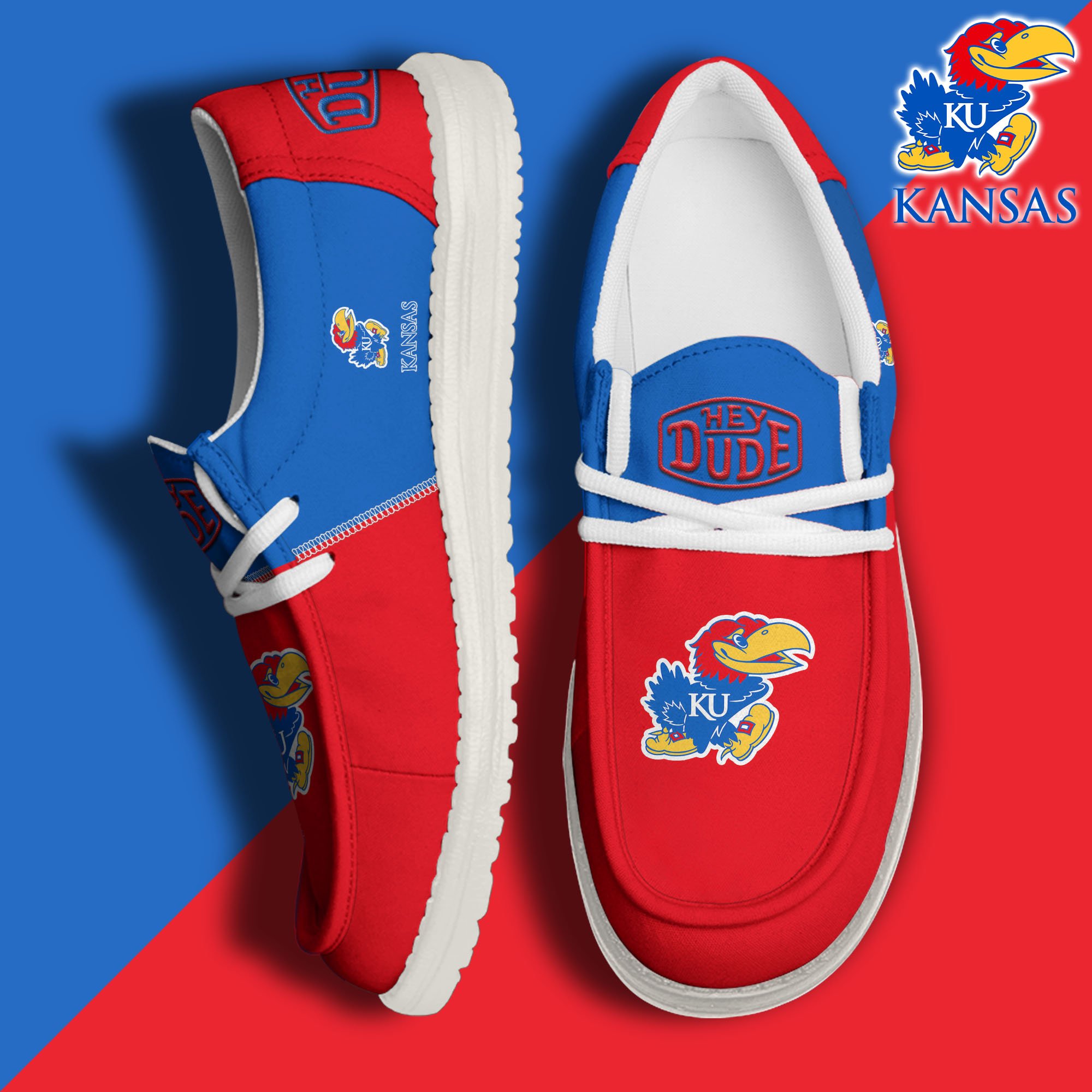 Kansas Jayhawks White Hey Dude Canvas Loafer Shoes Custom Name, Shoes For Football Lovers, Sport Gifts ETRG-61620