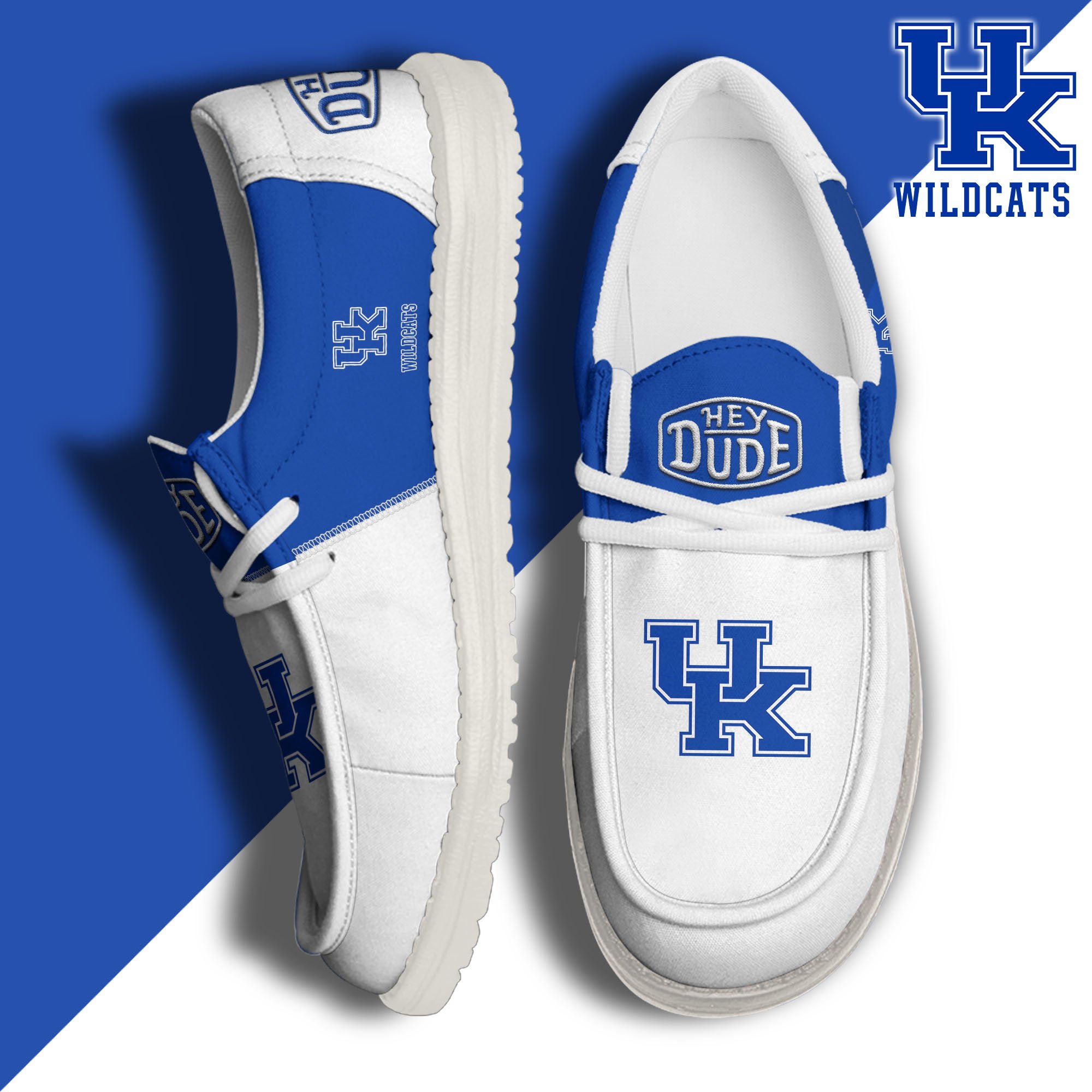 Kentucky Wildcats White Hey Dude Canvas Loafer Shoes Custom Name, Shoes For Football Lovers, Sport Gifts ETRG-61620