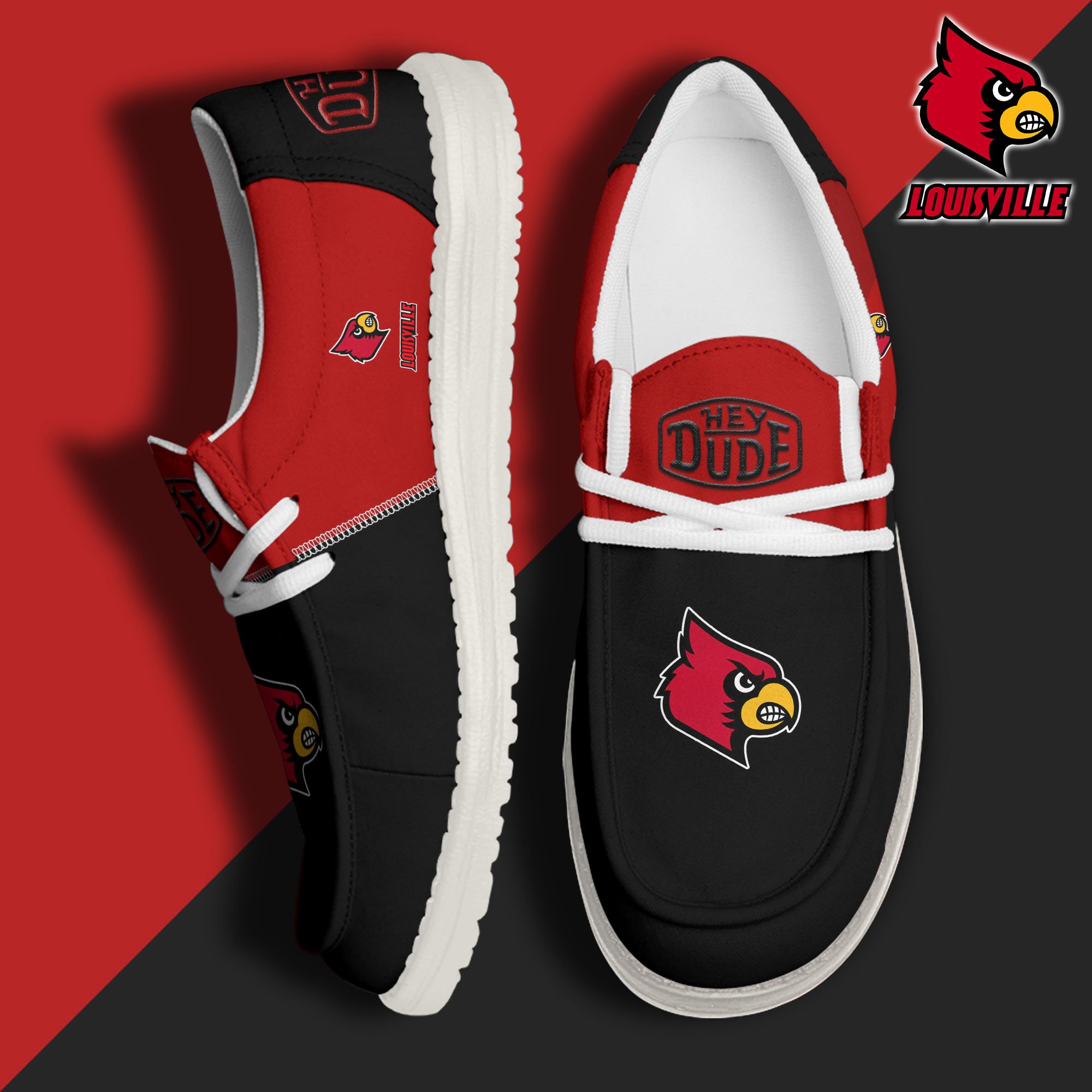 Louisville Cardinals White Hey Dude Canvas Loafer Shoes Custom Name, Shoes For Football Lovers, Sport Gifts ETRG-61620