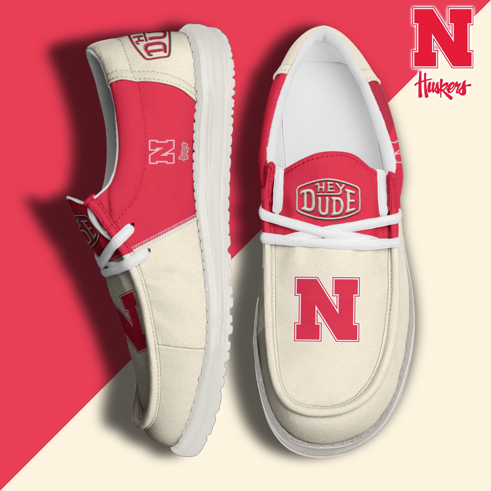 01. Nebraska Cornhuskers White Hey Dude Canvas Loafer Shoes Custom Name, Shoes For Football Lovers, Sport Gifts ETRG-61620