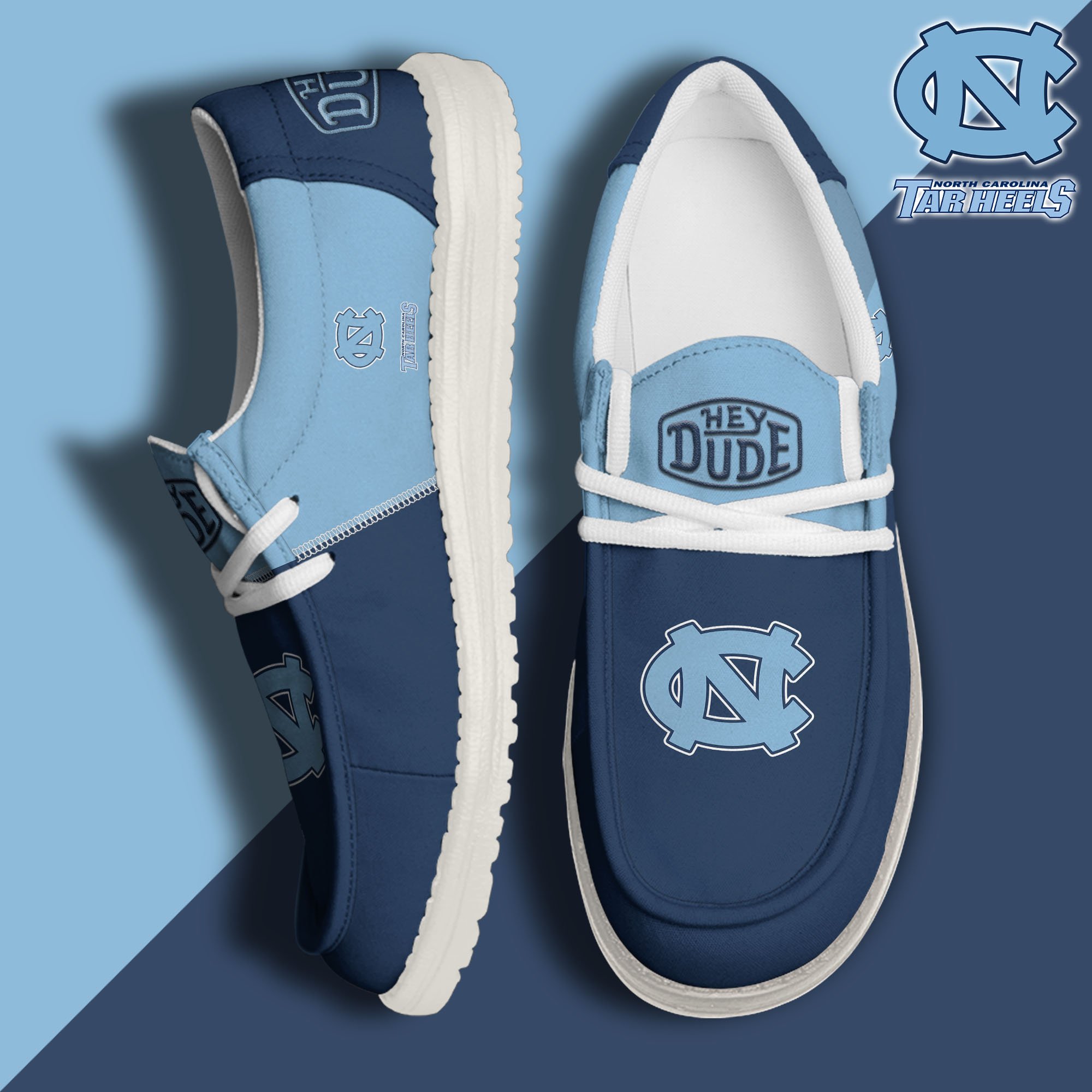 01. North Carolina Tar Heels White Hey Dude Canvas Loafer Shoes Custom Name, Shoes For Football Lovers, Sport Gifts ETRG-61620