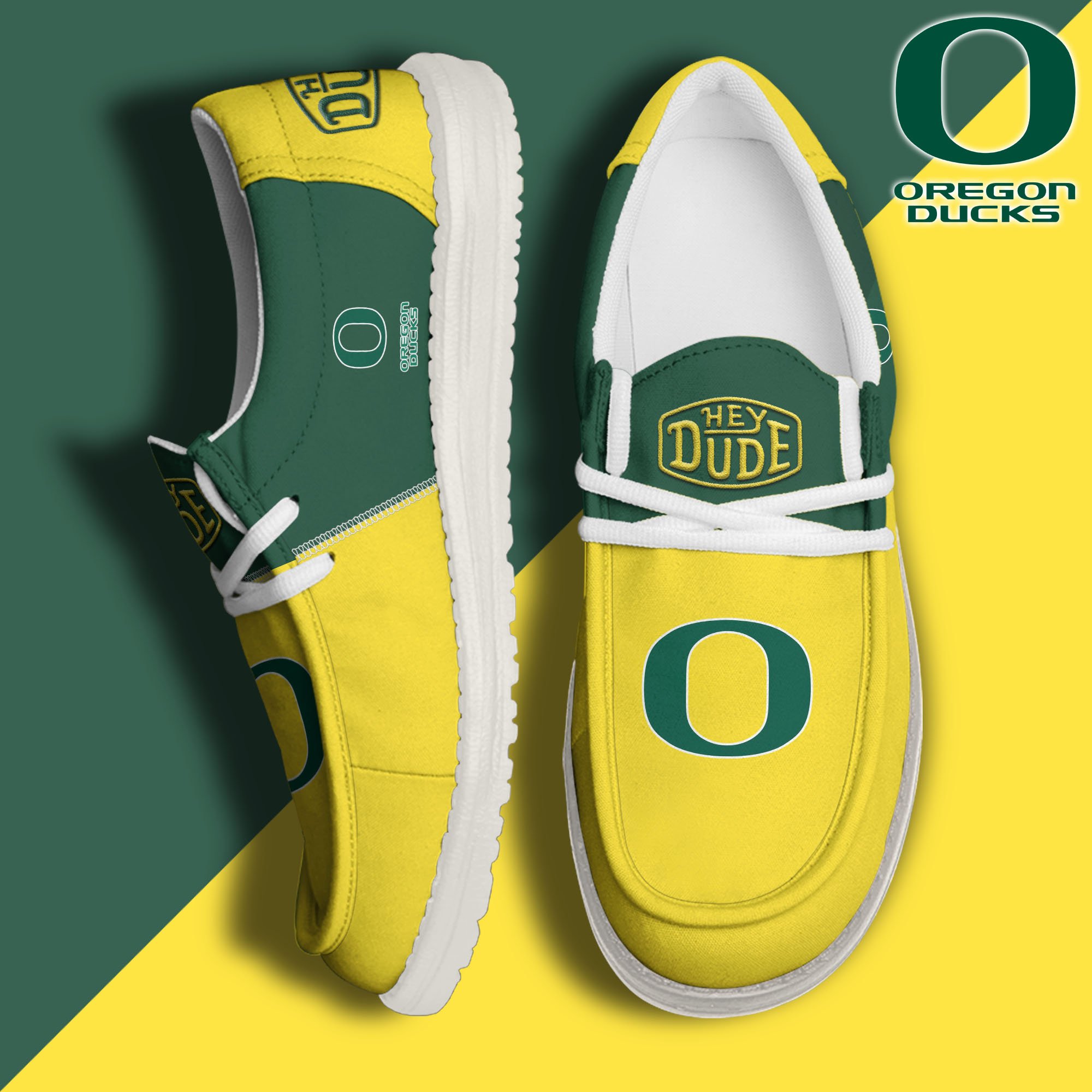 01. Oregon Ducks White Hey Dude Canvas Loafer Shoes Custom Name, Shoes For Football Lovers, Sport Gifts ETRG-61620