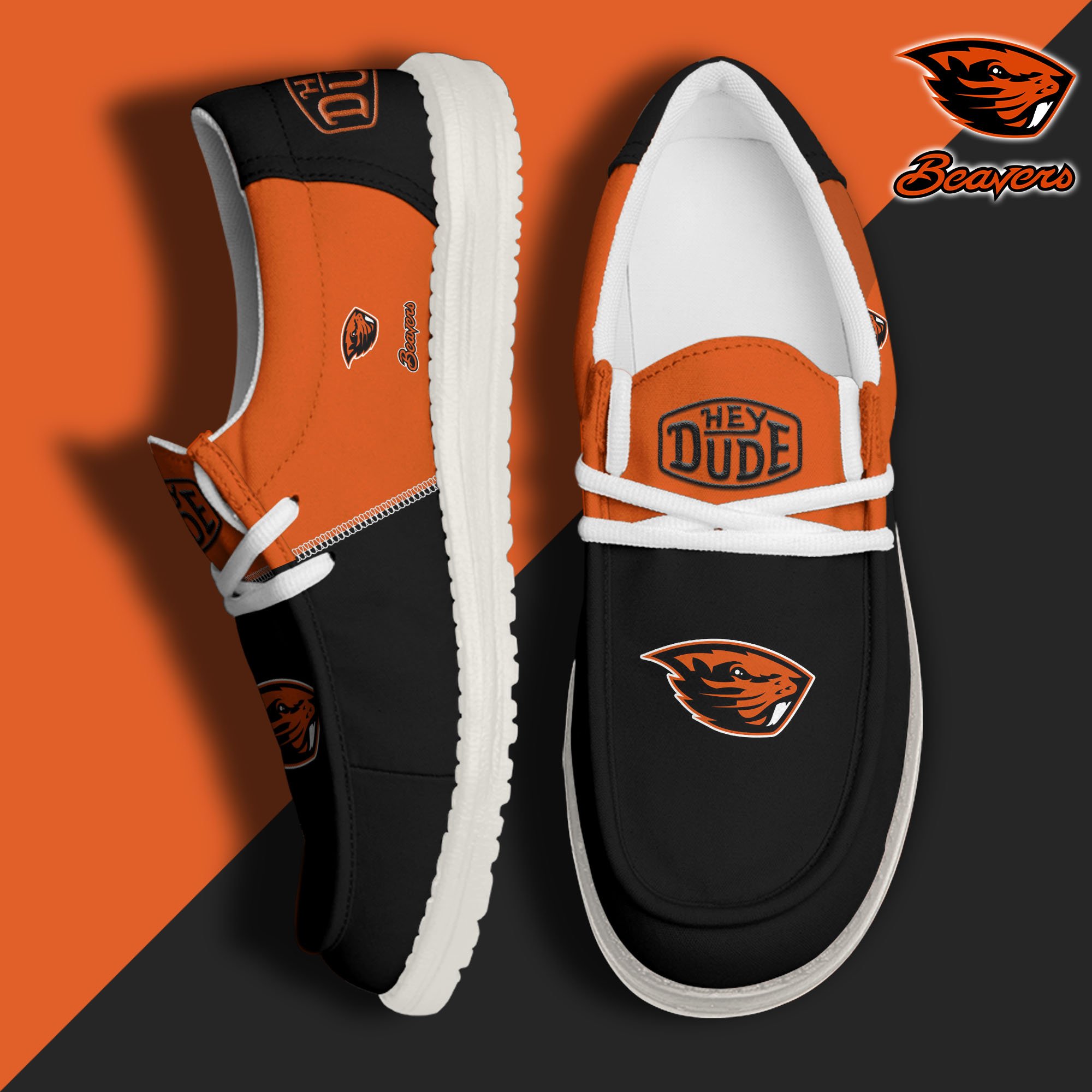 Oregon State Beavers White Hey Dude Canvas Loafer Shoes Custom Name, Shoes For Football Lovers, Sport Gifts ETRG-61620