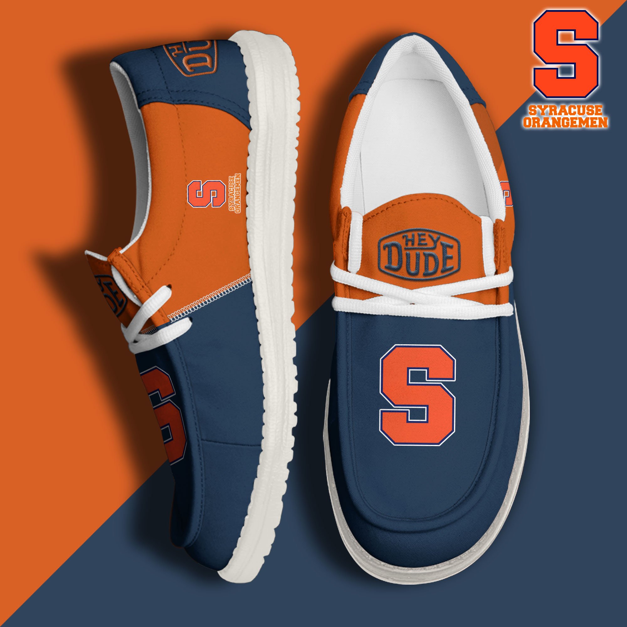 Syracuse Orange White Hey Dude Canvas Loafer Shoes Custom Name, Shoes For Football Lovers, Sport Gifts ETRG-61620