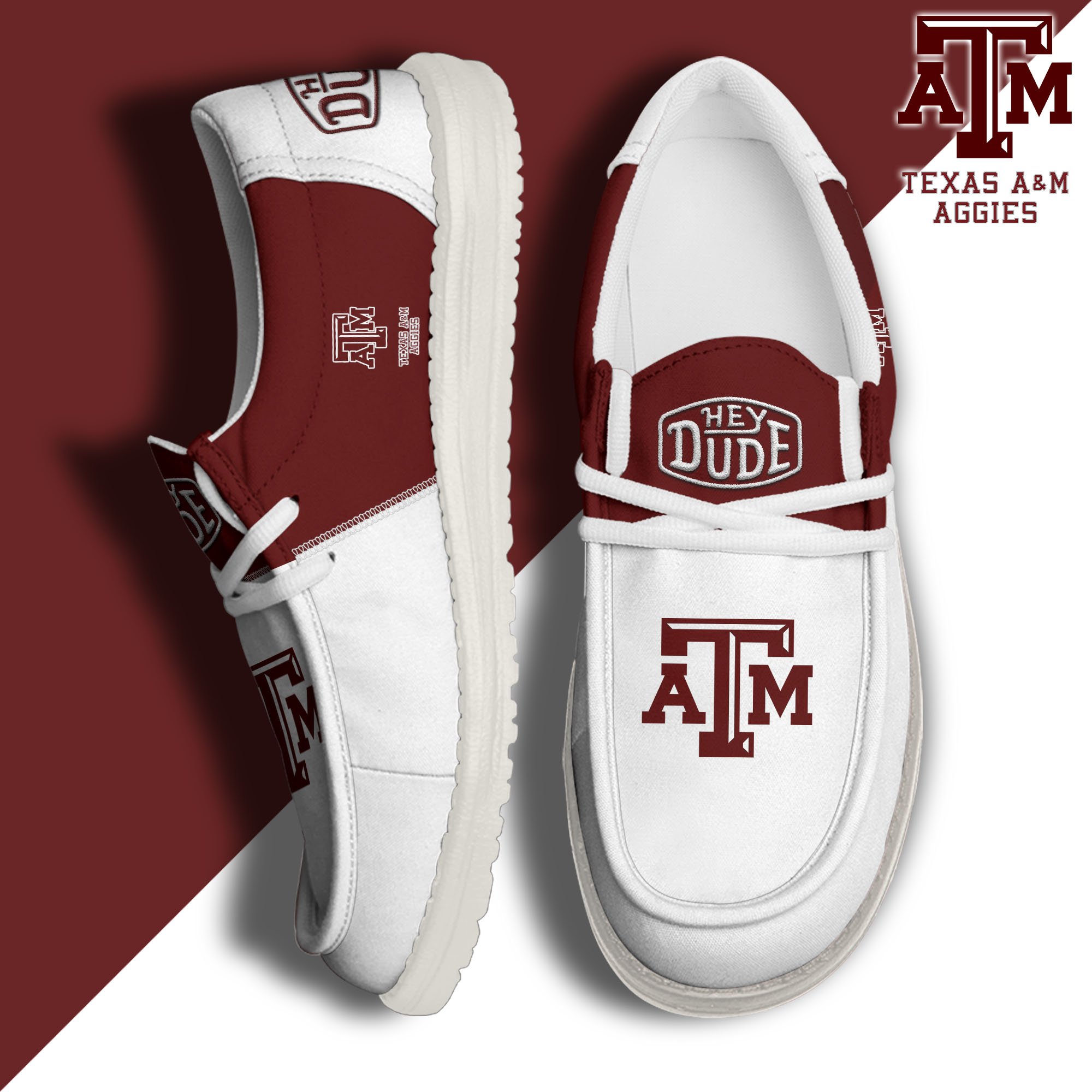 Texas A&M Aggies White Hey Dude Canvas Loafer Shoes Custom Name, Shoes For Football Lovers, Sport Gifts ETRG-61620