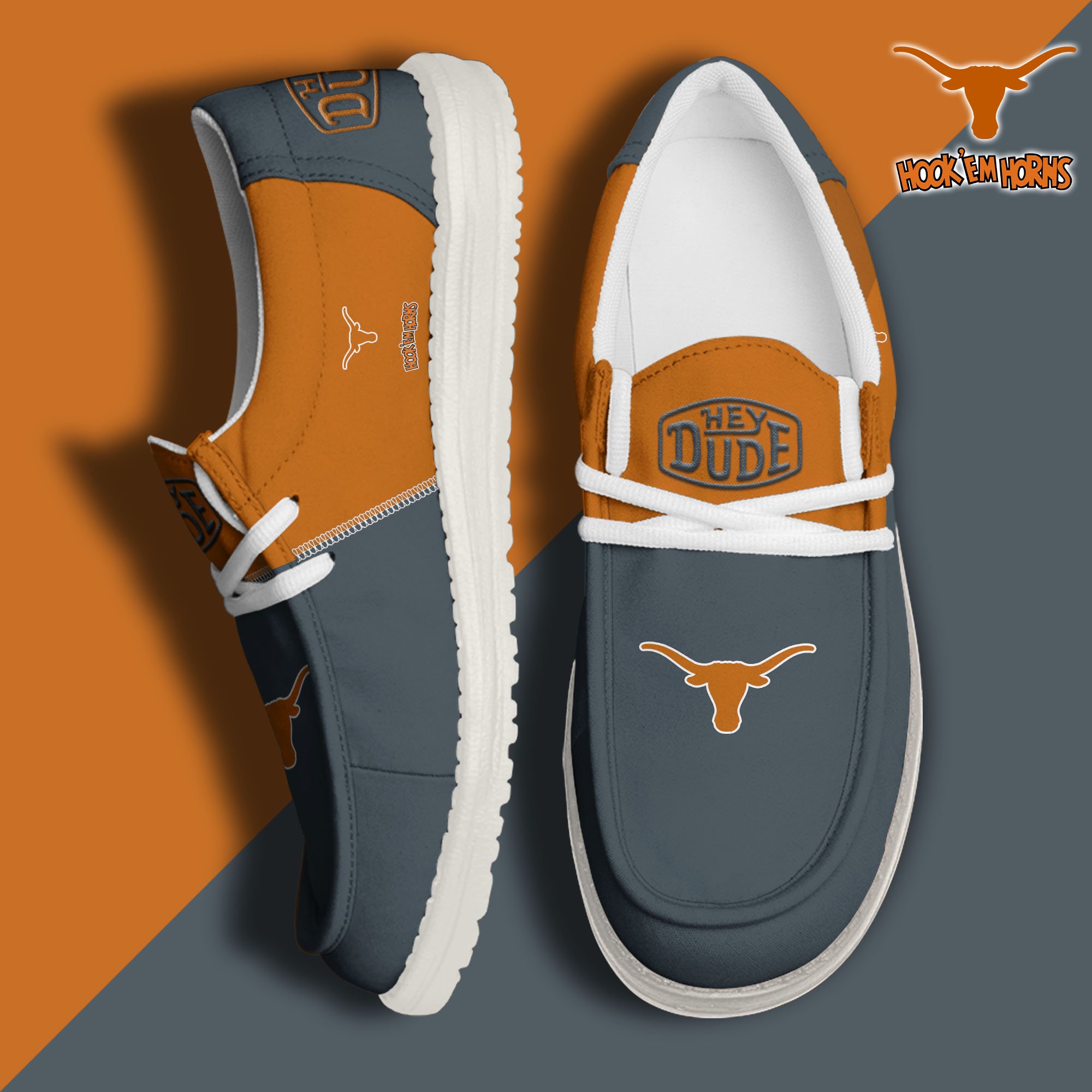 01. Texas Longhorns White Hey Dude Canvas Loafer Shoes Custom Name, Shoes For Football Lovers, Sport Gifts ETRG-61620