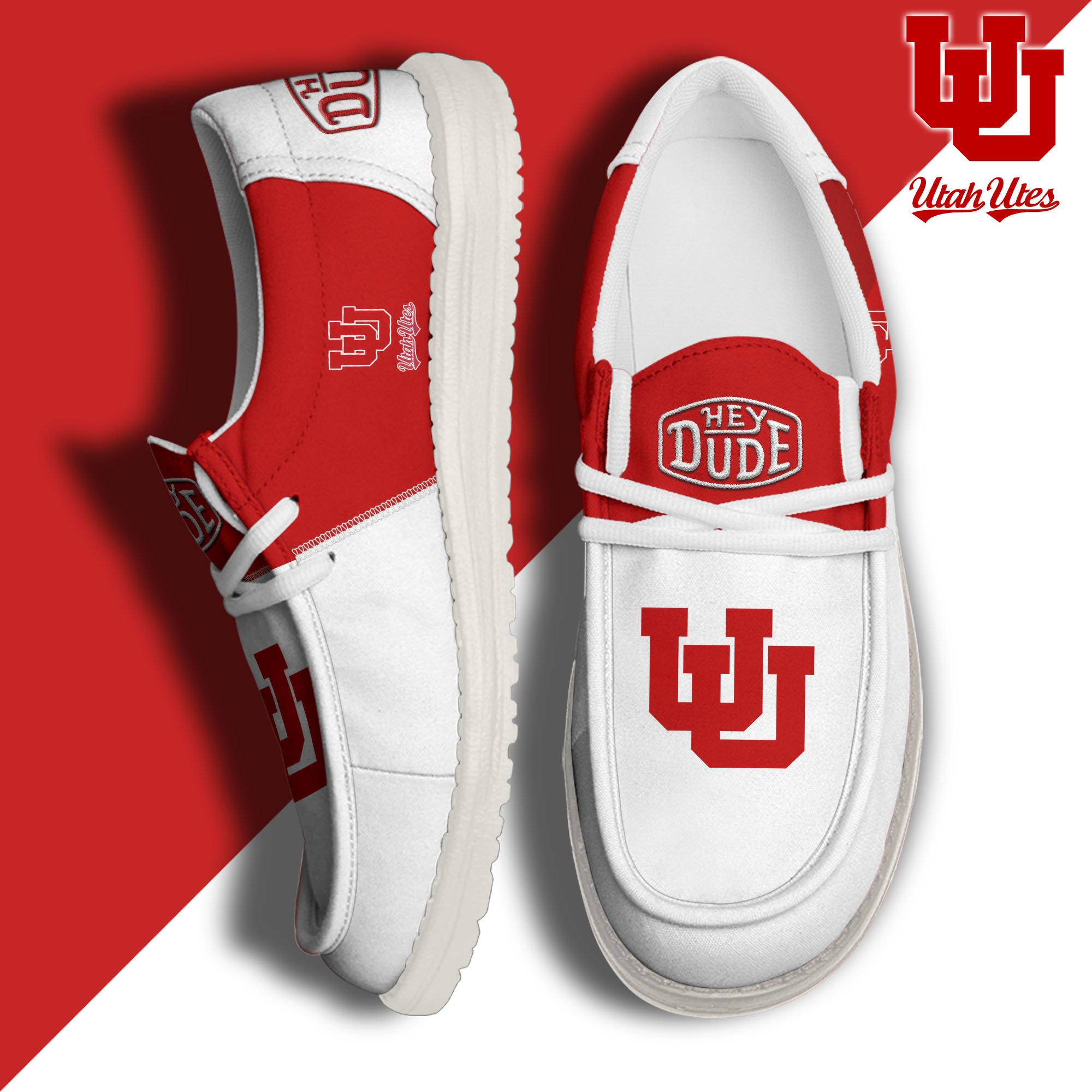 Utah Utes White Hey Dude Canvas Loafer Shoes Custom Name, Shoes For Football Lovers, Sport Gifts ETRG-61620