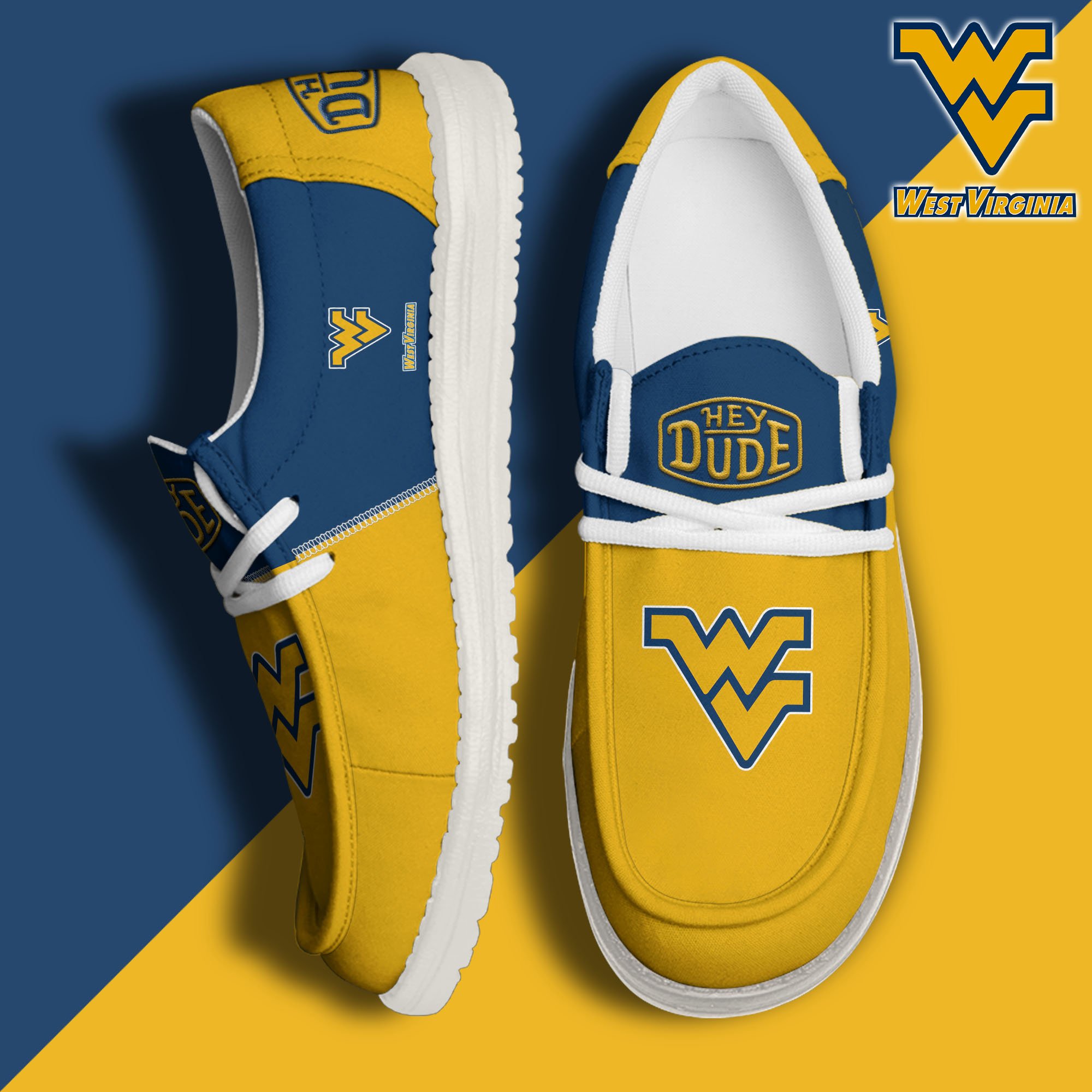 West Virginia Mountaineers White Hey Dude Canvas Loafer Shoes Custom Name, Shoes For Football Lovers, Sport Gifts ETRG-61620