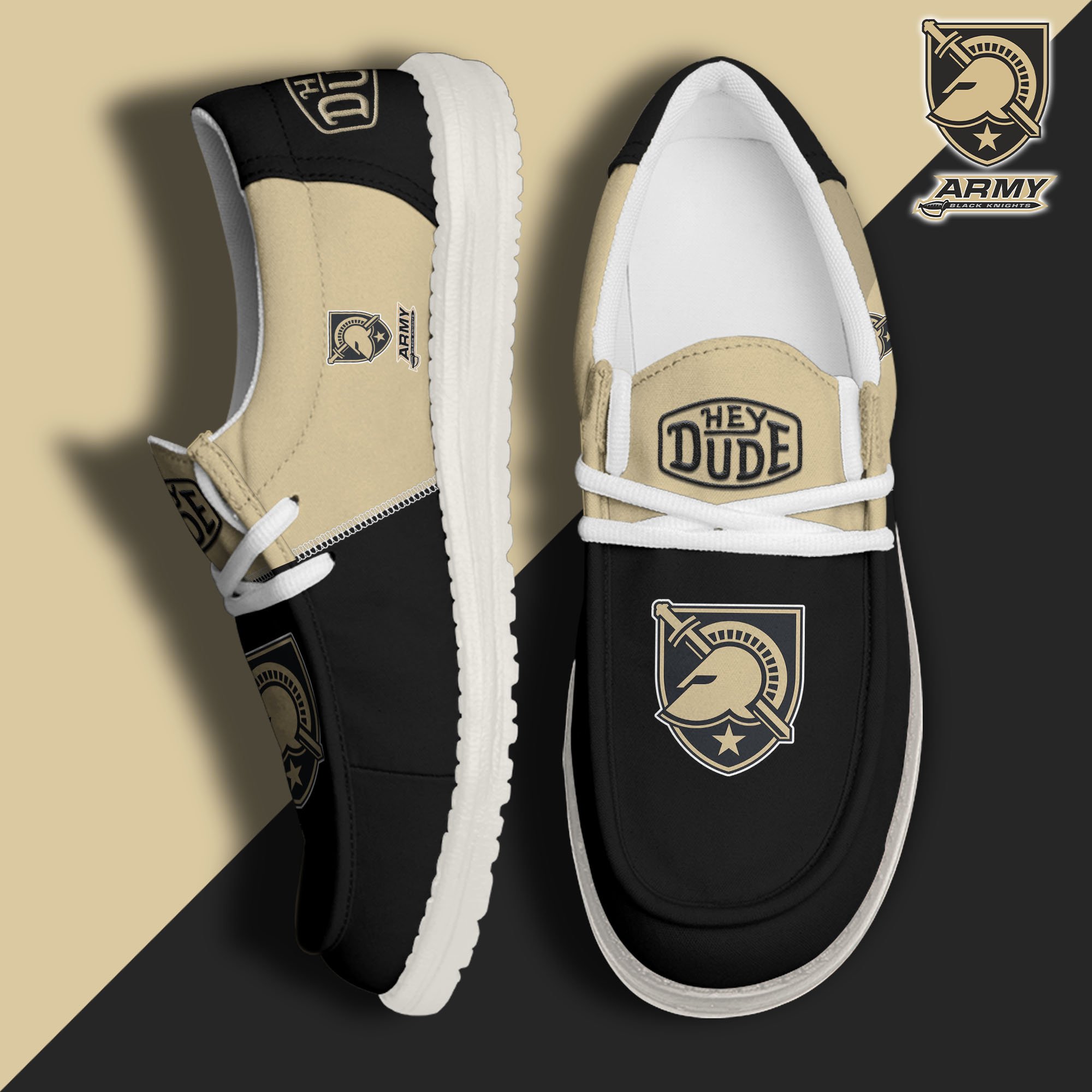 Army Black Knights White Hey Dude Canvas Loafer Shoes Custom Name, Shoes For Football Lovers, Sport Gifts ETRG-61620