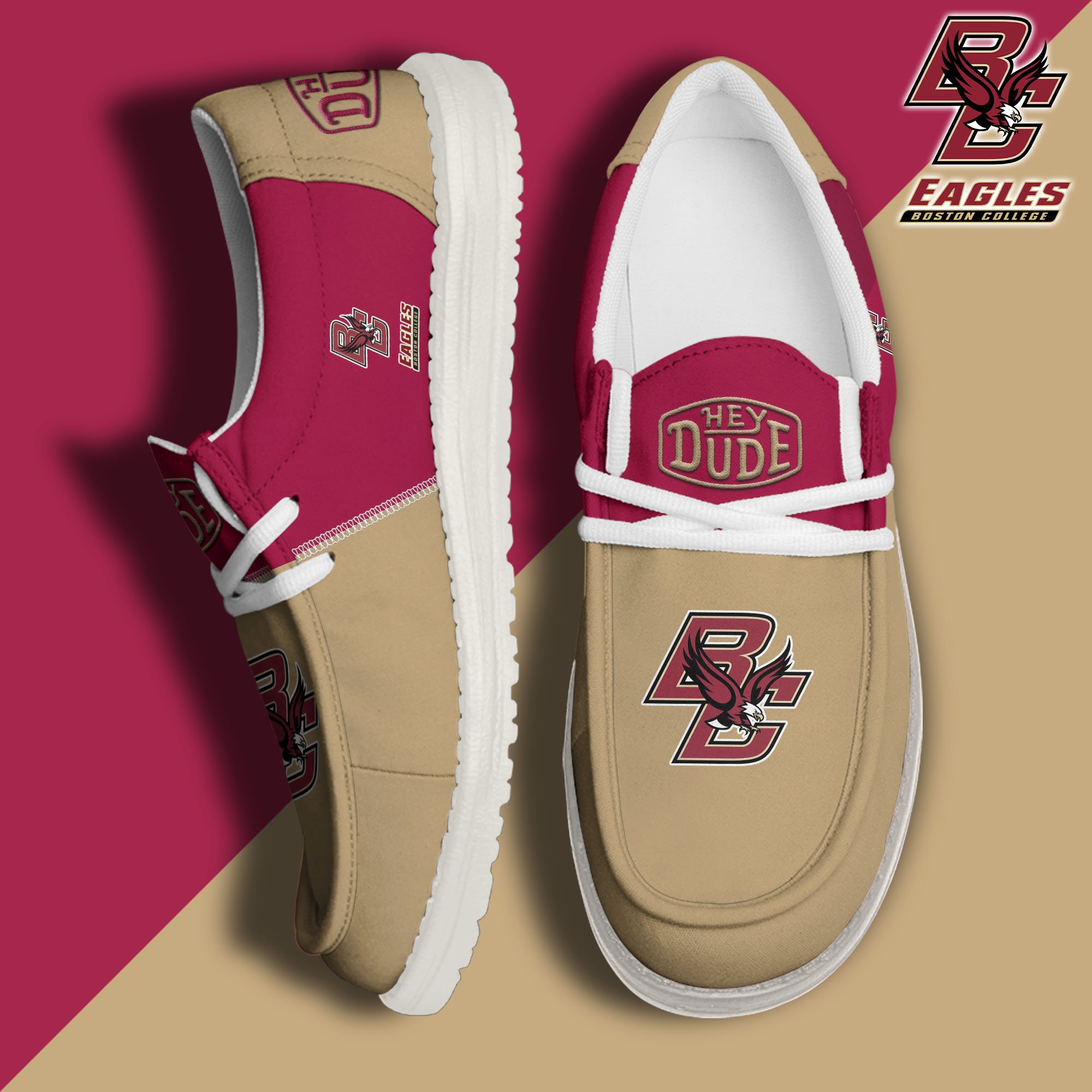 Boston College Eagles White Hey Dude Canvas Loafer Shoes Custom Name, Shoes For Football Lovers, Sport Gifts ETRG-61620