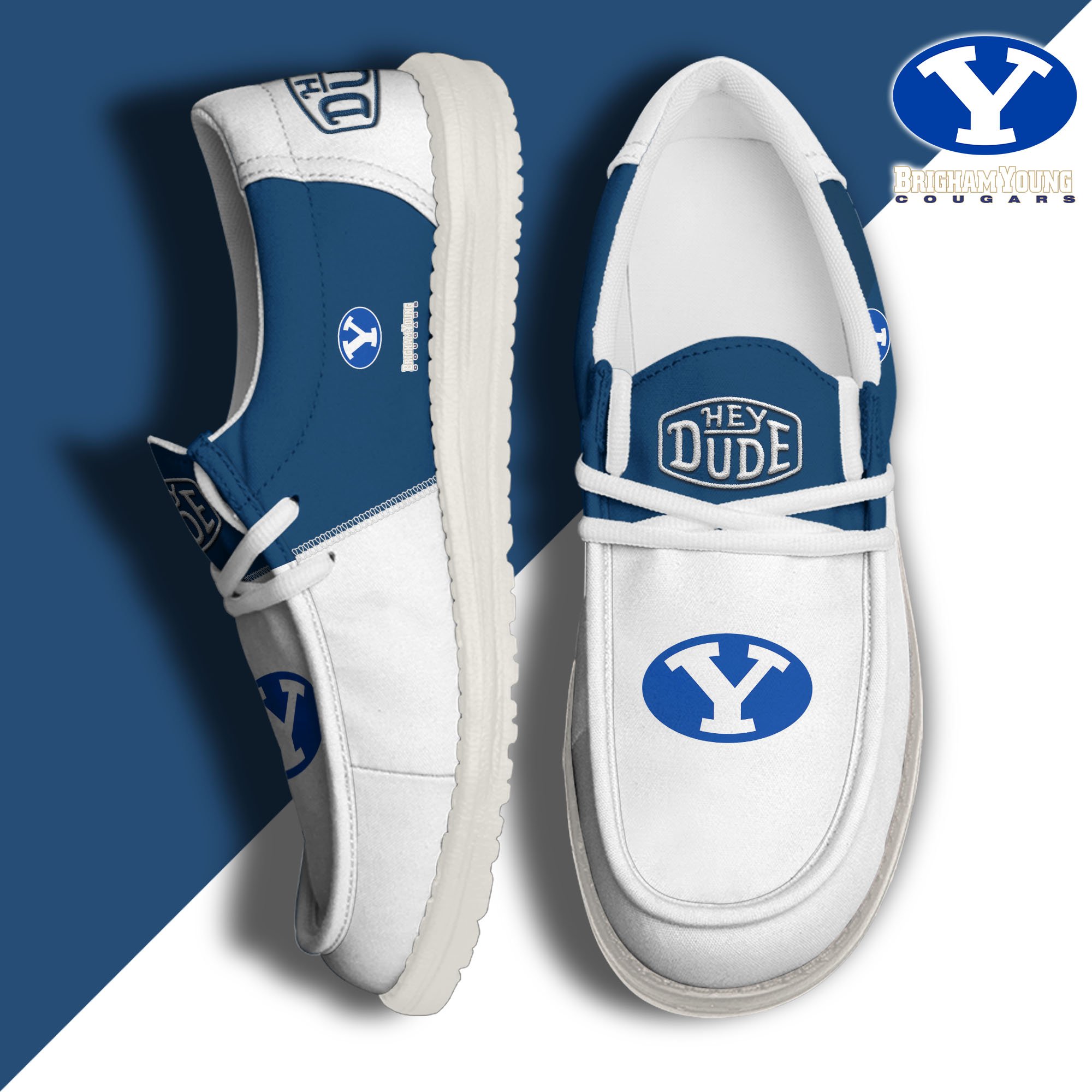 BYU Cougars White Hey Dude Canvas Loafer Shoes Custom Name, Shoes For Football Lovers, Sport Gifts ETRG-61620