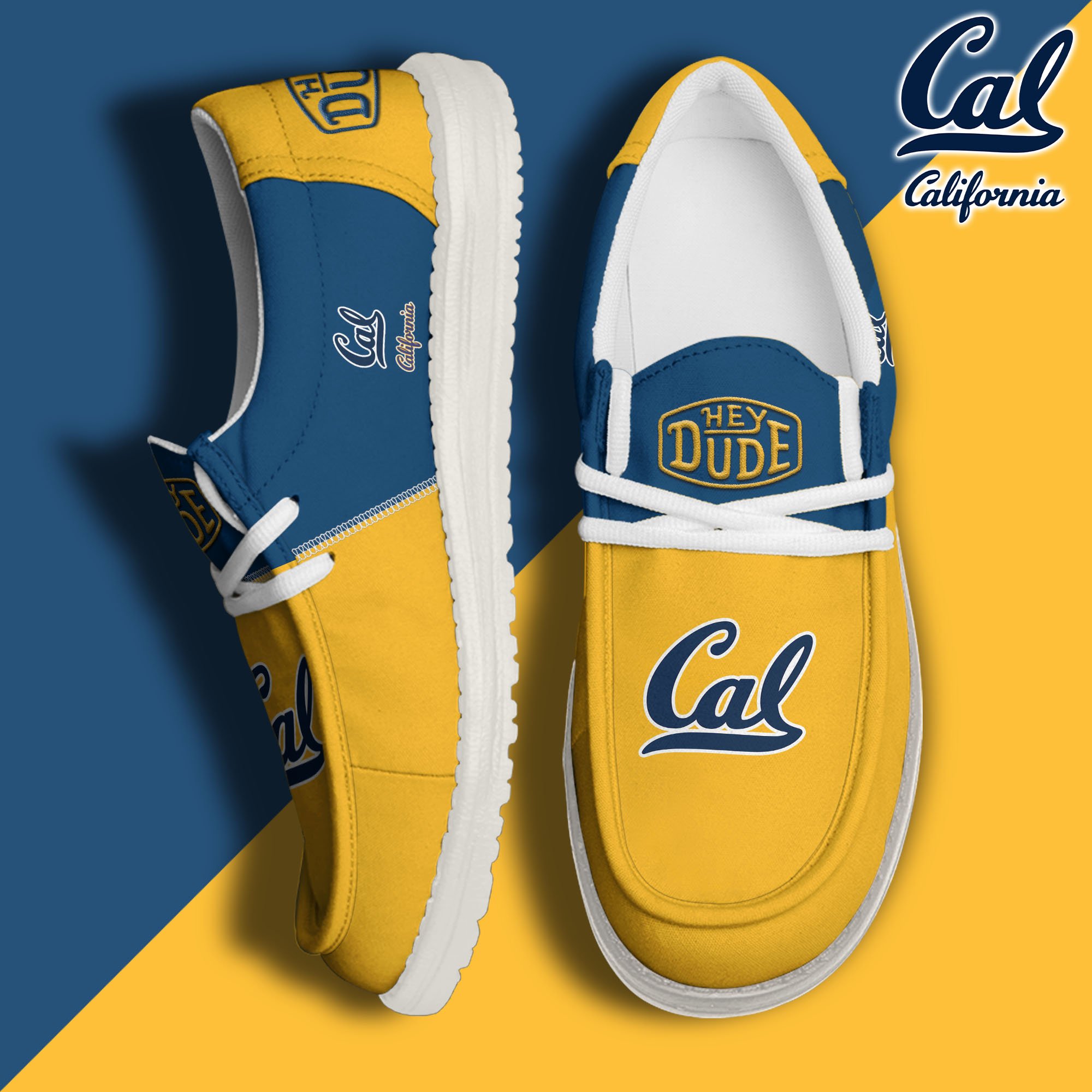 California Golden Bears White Hey Dude Canvas Loafer Shoes Custom Name, Shoes For Football Lovers, Sport Gifts ETRG-61620