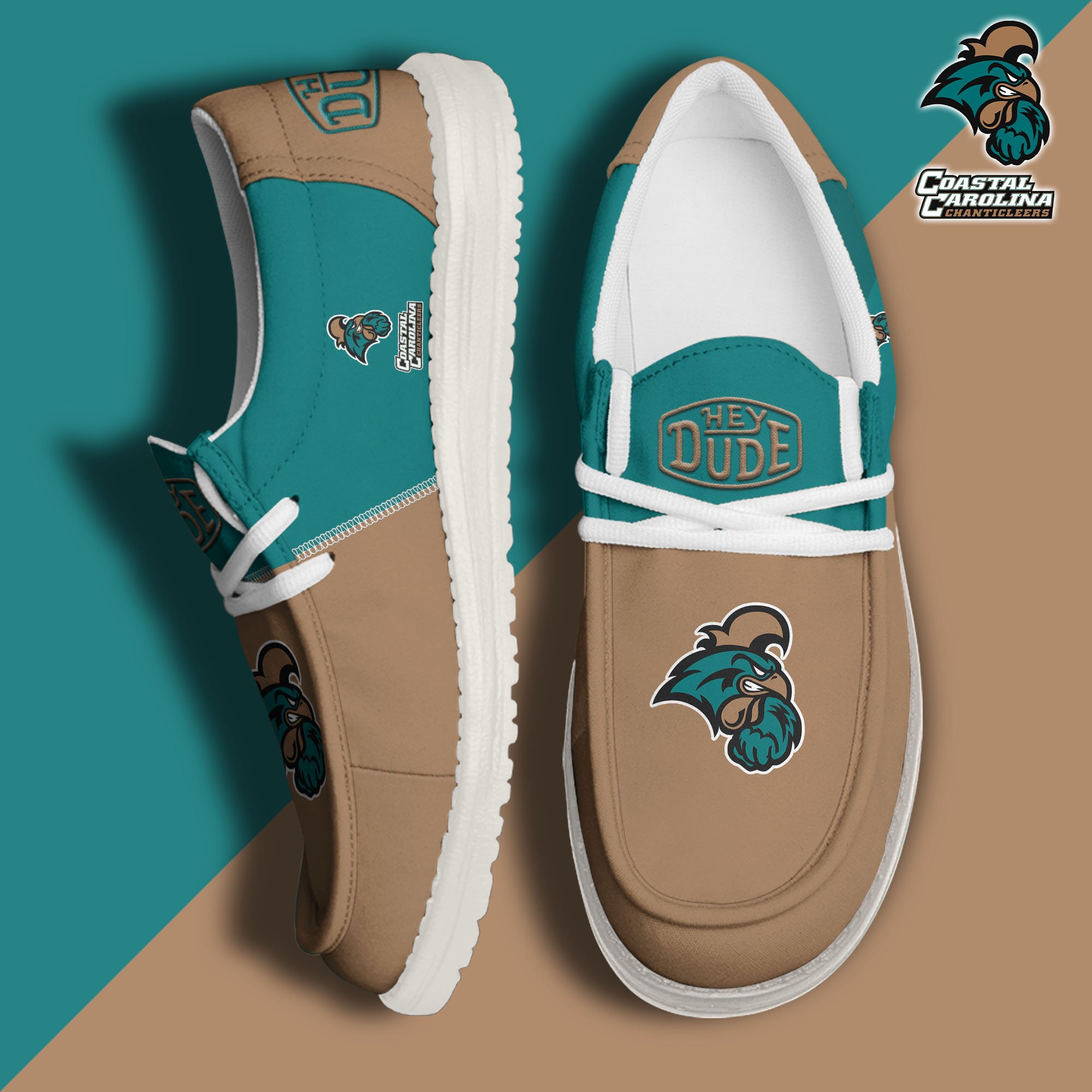 Coastal Carolina Chanticleers White Hey Dude Canvas Loafer Shoes Custom Name, Shoes For Football Lovers, Sport Gifts ETRG-61620