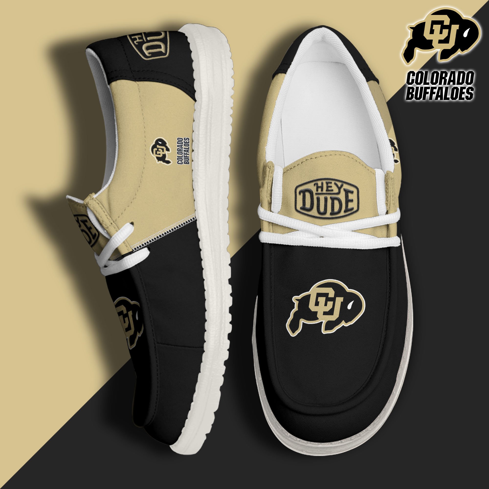 Colorado Buffaloes White Hey Dude Canvas Loafer Shoes Custom Name, Shoes For Football Lovers, Sport Gifts ETRG-61620