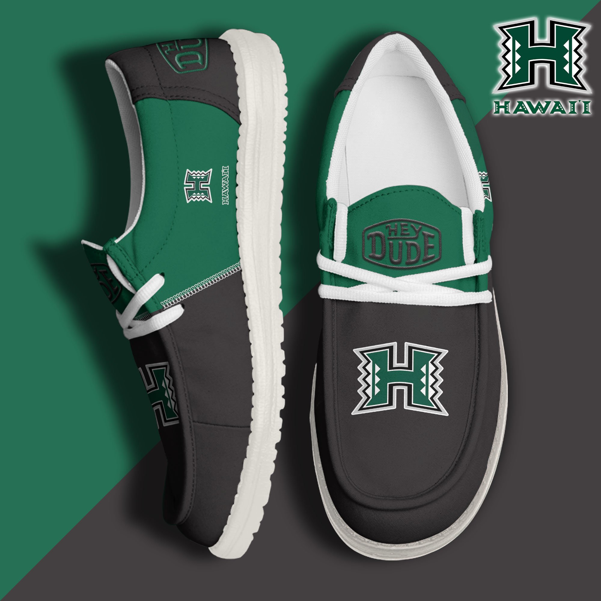 Hawaii Rainbow Warriors White Hey Dude Canvas Loafer Shoes Custom Name, Shoes For Football Lovers, Sport Gifts ETRG-61620