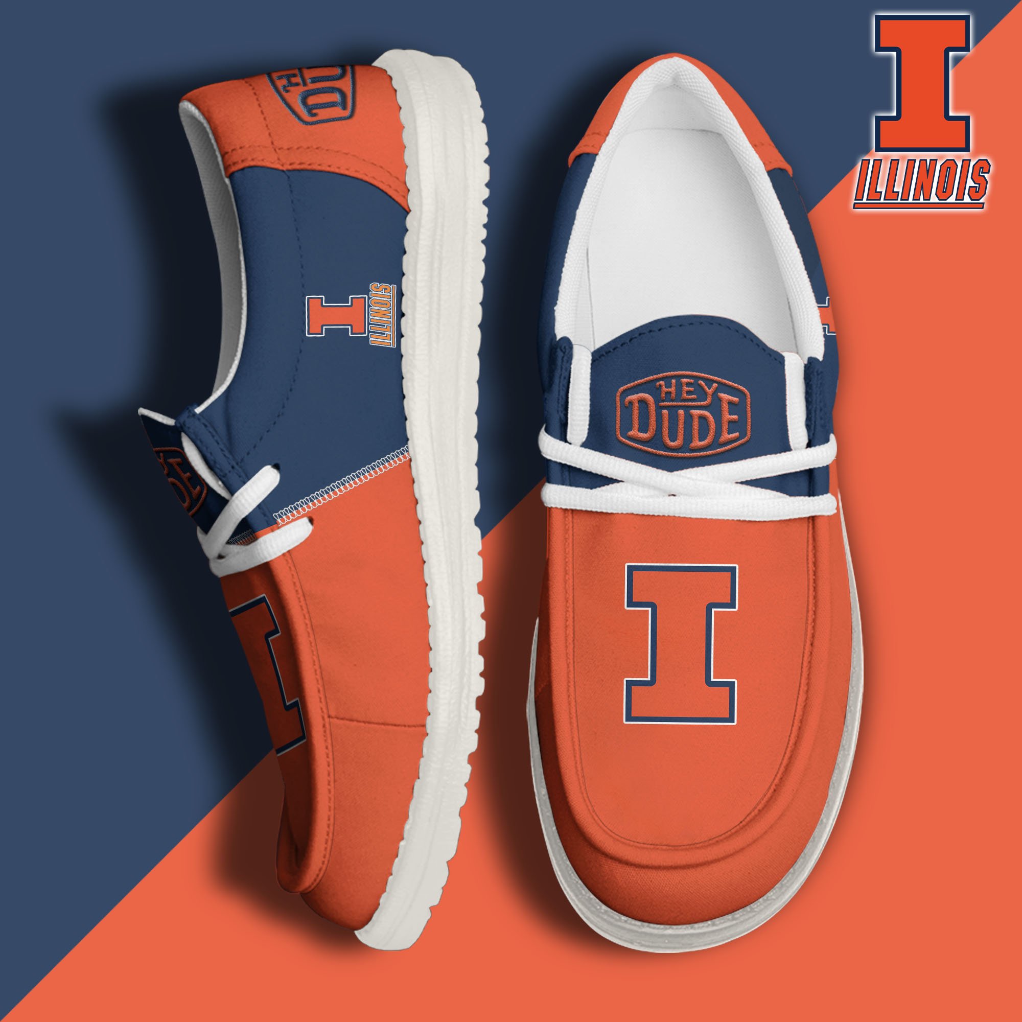 Illinois Fighting Illini White Hey Dude Canvas Loafer Shoes Custom Name, Shoes For Football Lovers, Sport Gifts ETRG-61620