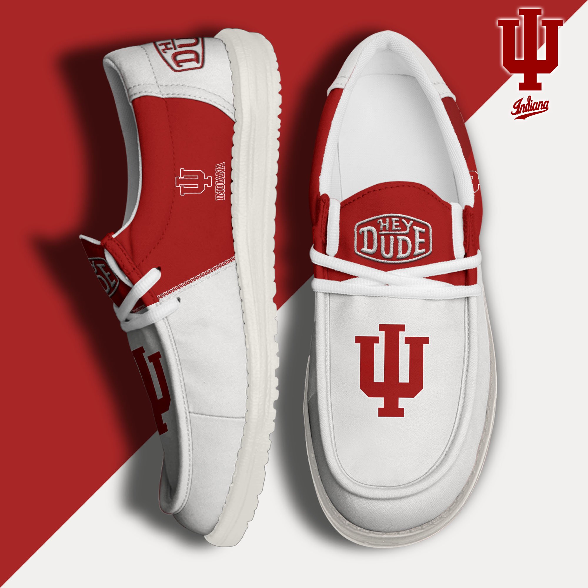 Indiana Hoosiers White Hey Dude Canvas Loafer Shoes Custom Name, Shoes For Football Lovers, Sport Gifts ETRG-61620