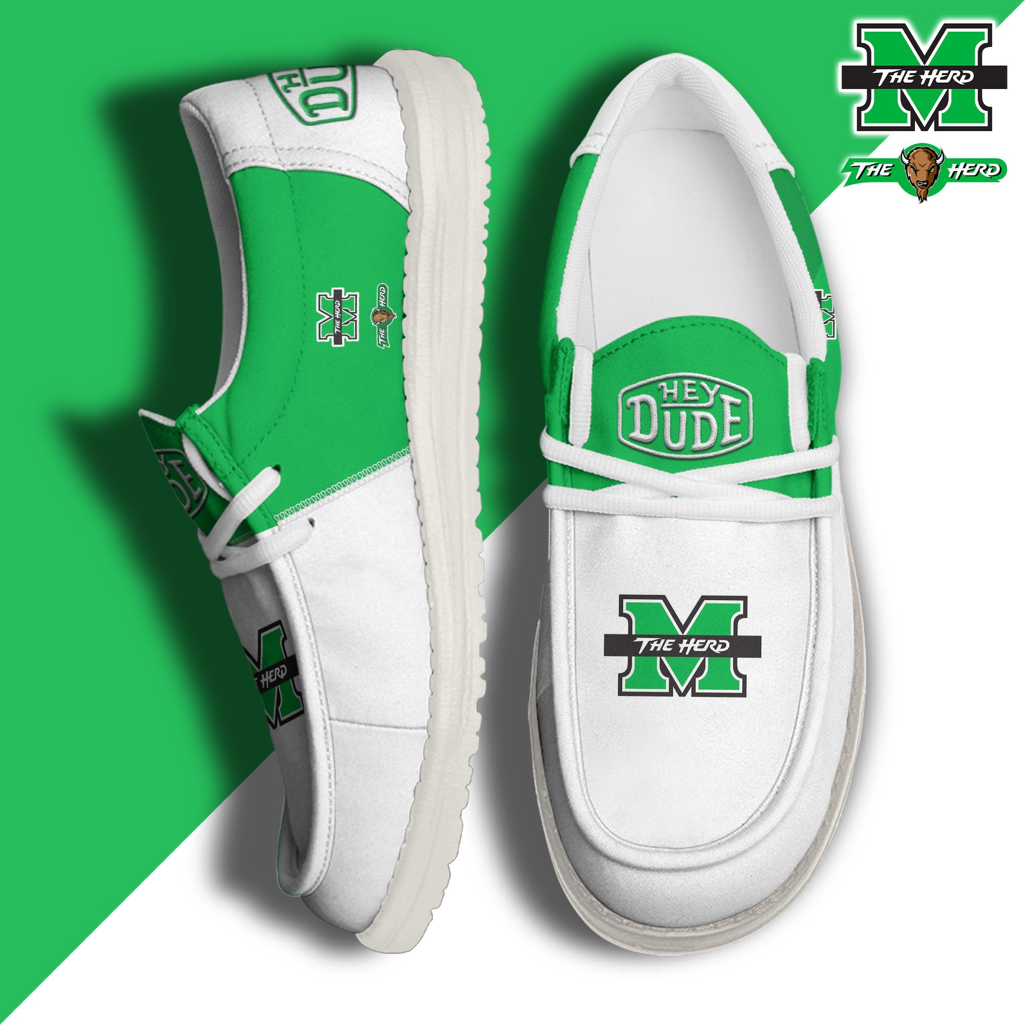 Marshall Thundering Herd White Hey Dude Canvas Loafer Shoes Custom Name, Shoes For Football Lovers, Sport Gifts ETRG-61620