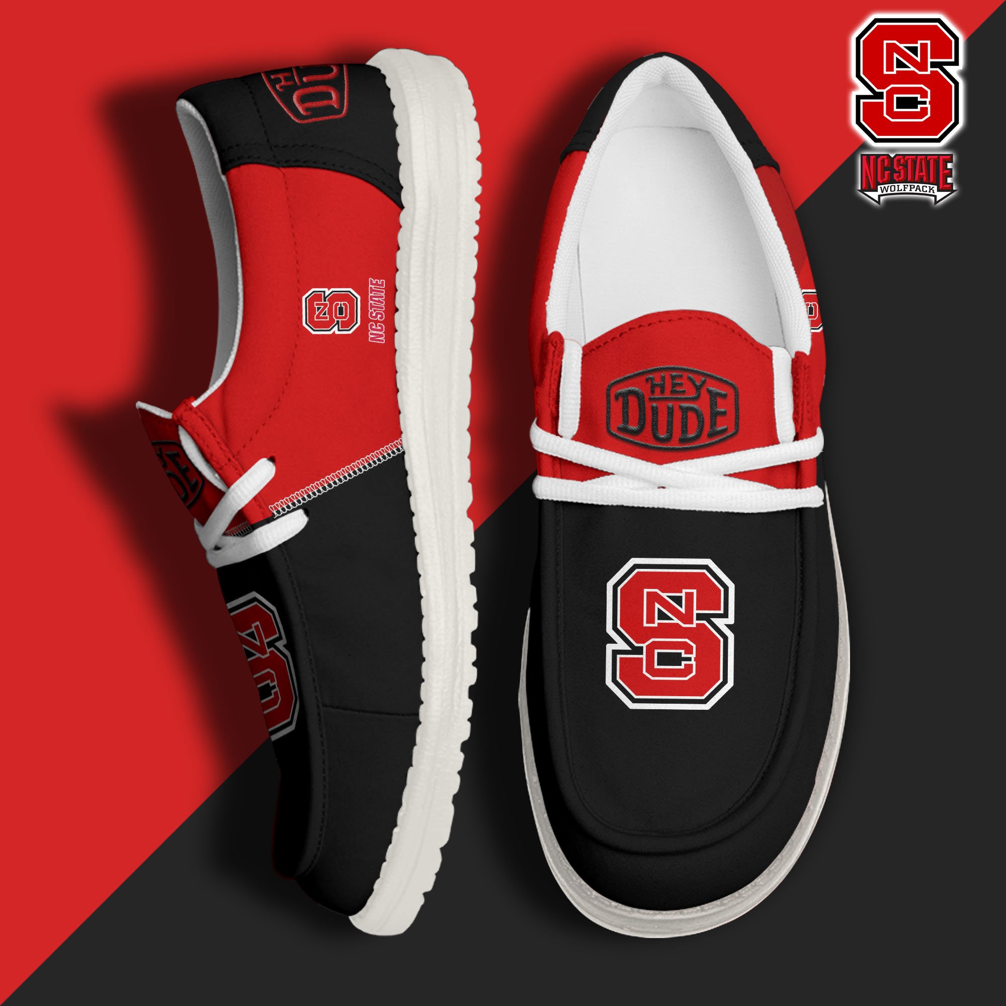 NC State Wolfpack White Hey Dude Canvas Loafer Shoes Custom Name, Shoes For Football Lovers, Sport Gifts ETRG-61620