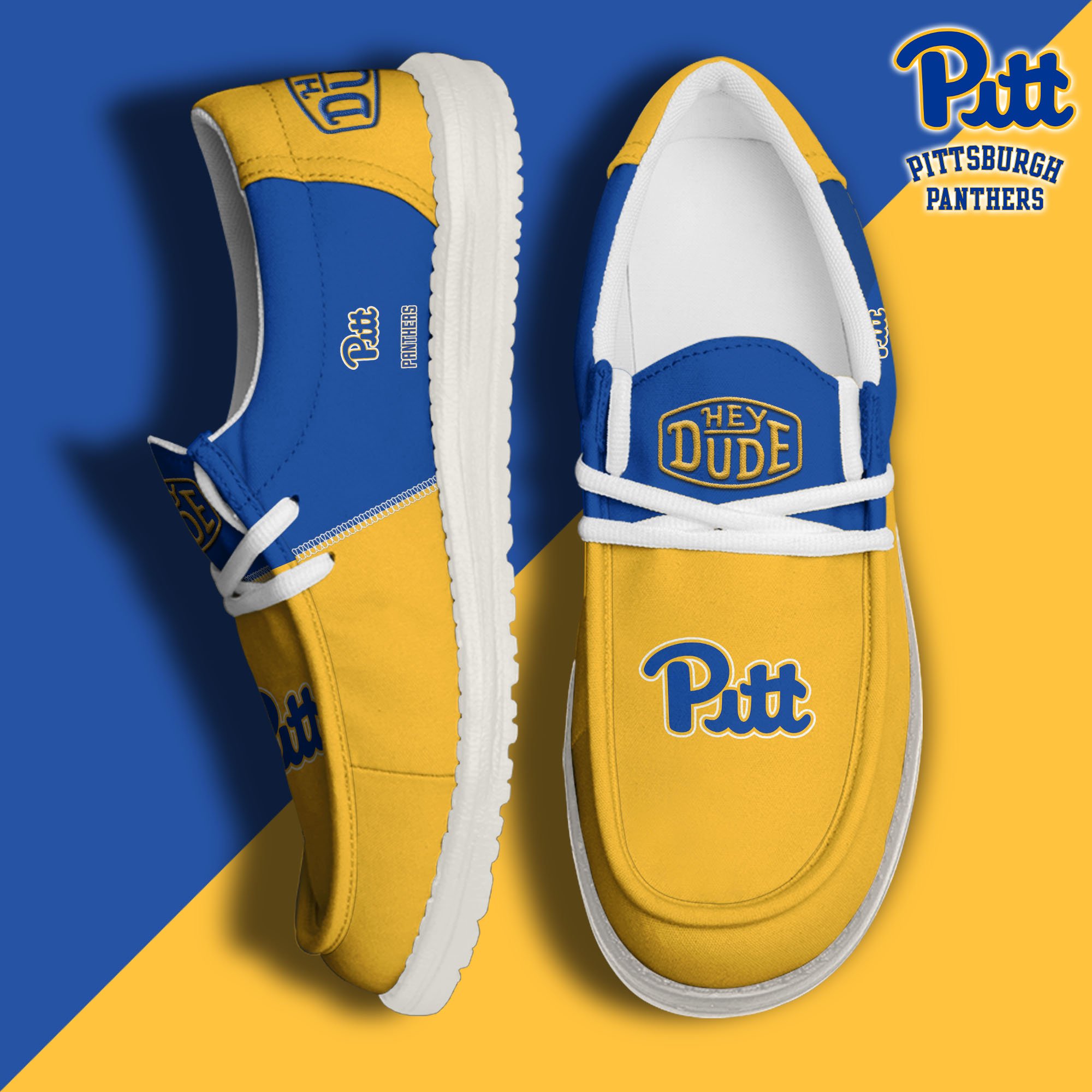 Pittsburgh Panthers White Hey Dude Canvas Loafer Shoes Custom Name, Shoes For Football Lovers, Sport Gifts ETRG-61620