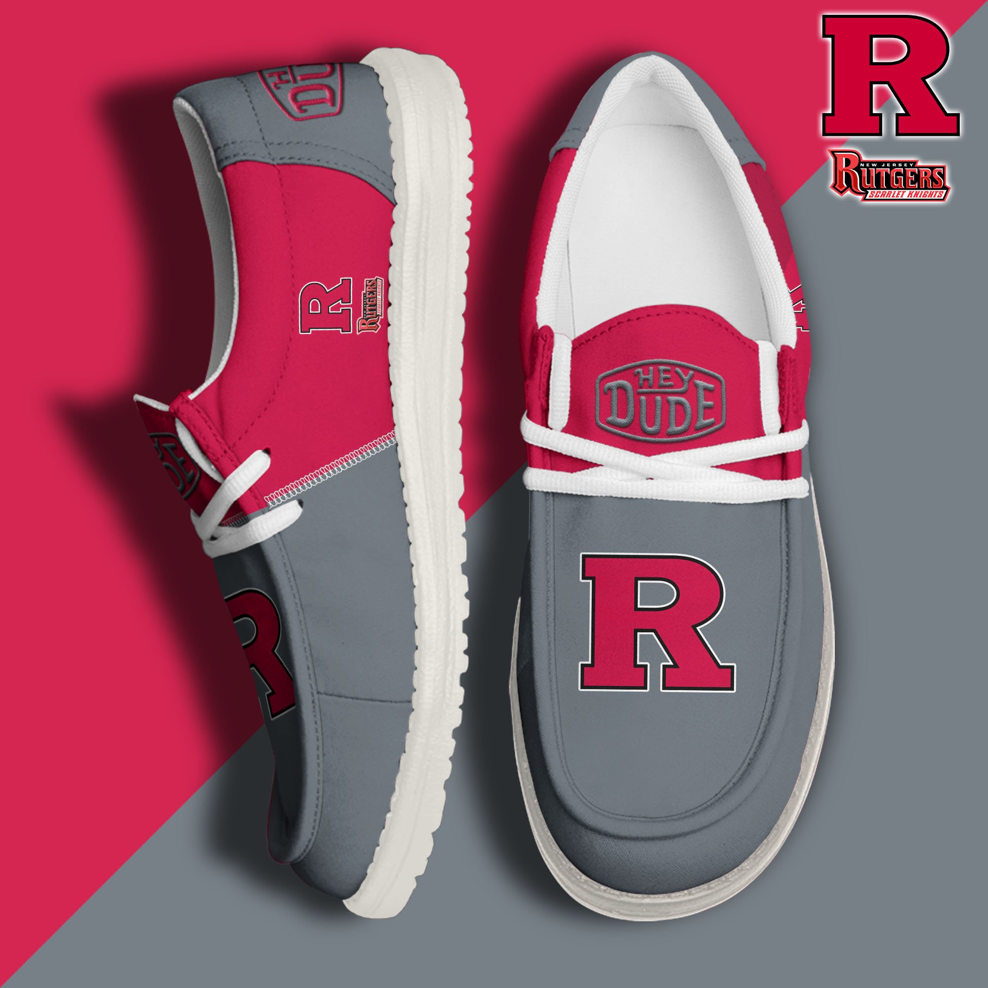 Rutgers Scarlet Knights White Hey Dude Canvas Loafer Shoes Custom Name, Shoes For Football Lovers, Sport Gifts ETRG-61620