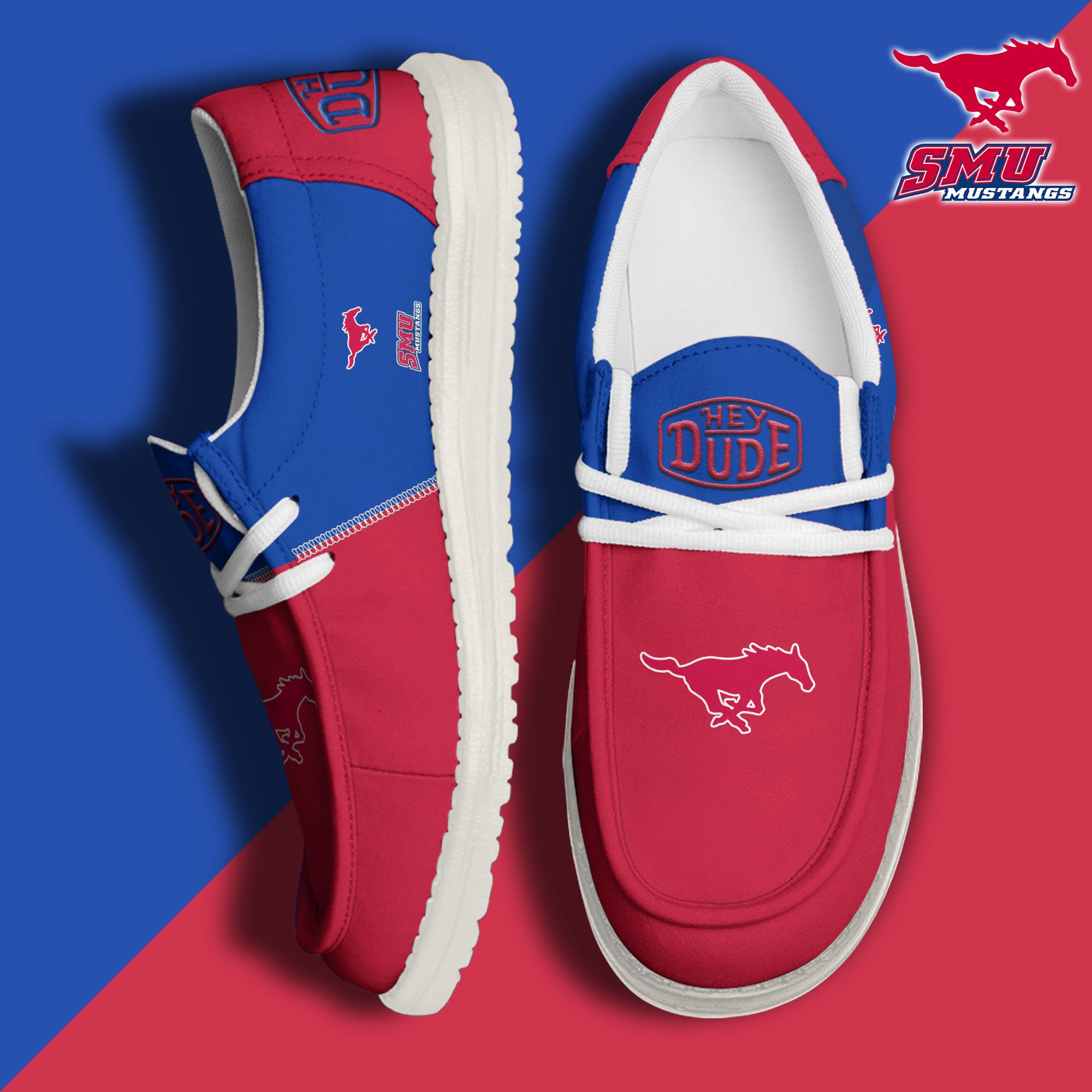 SMU Mustangs White Hey Dude Canvas Loafer Shoes Custom Name, Shoes For Football Lovers, Sport Gifts ETRG-61620