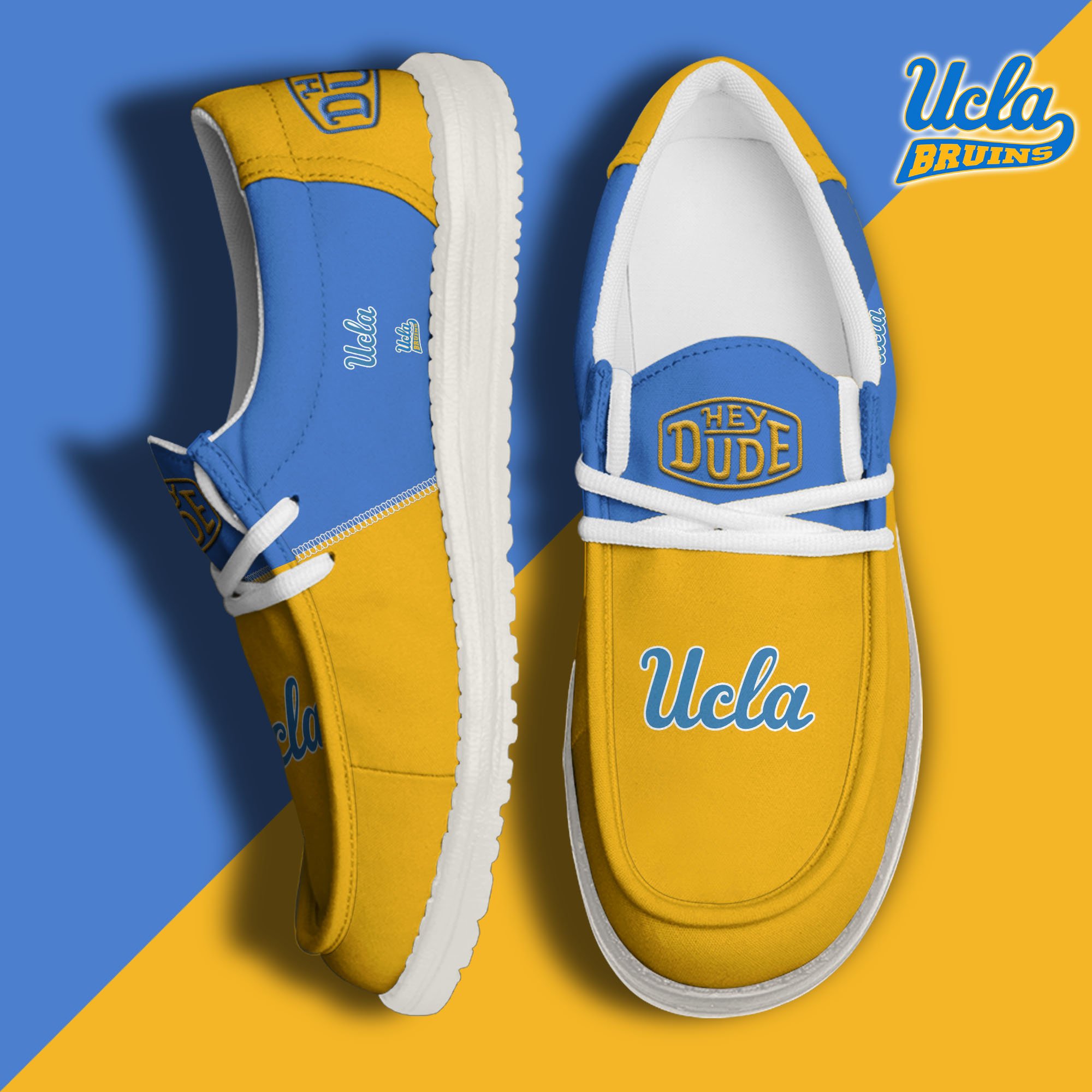 UCLA Bruins White Hey Dude Canvas Loafer Shoes Custom Name, Shoes For Football Lovers, Sport Gifts ETRG-61620