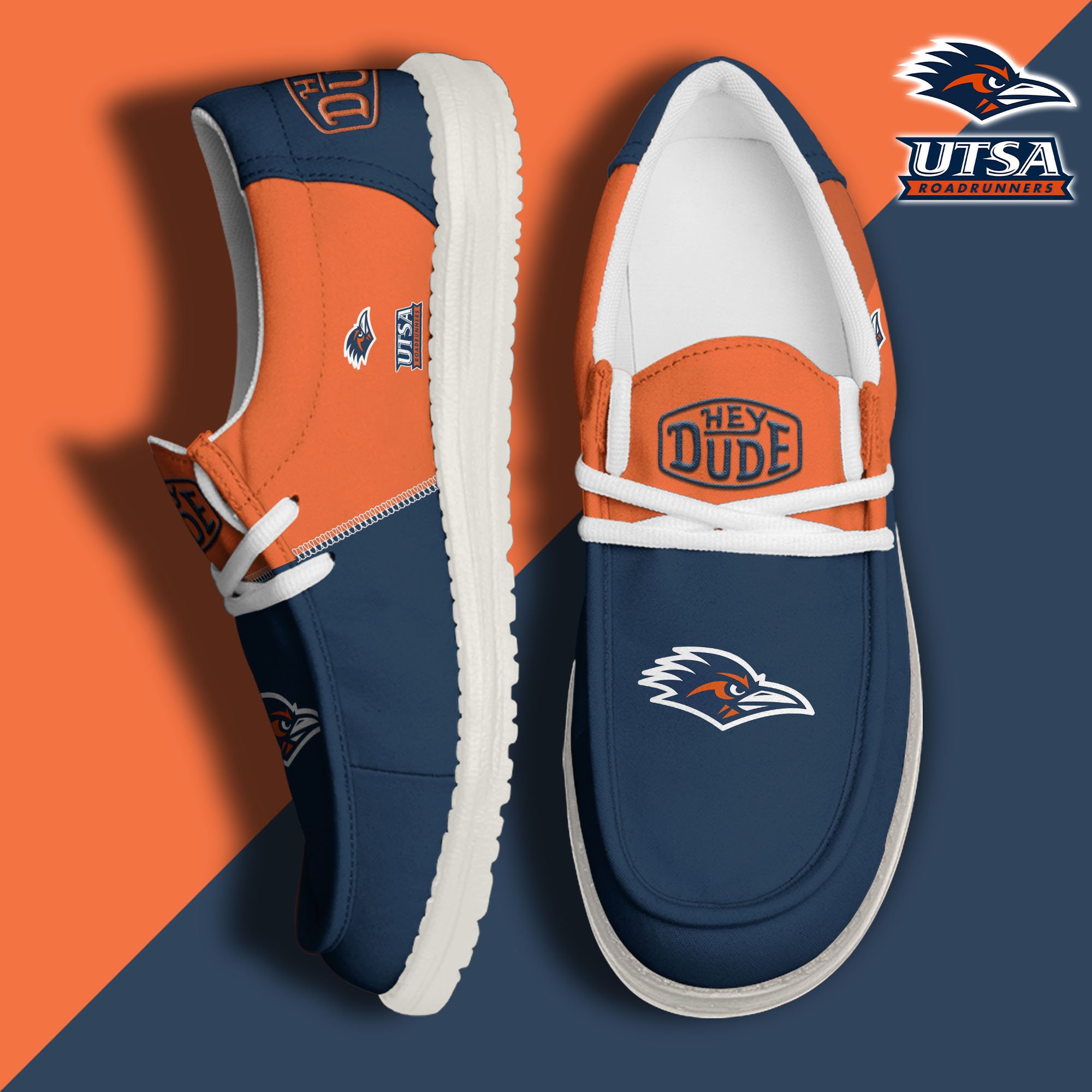 UTSA Roadrunners White Hey Dude Canvas Loafer Shoes Custom Name, Shoes For Football Lovers, Sport Gifts ETRG-61620