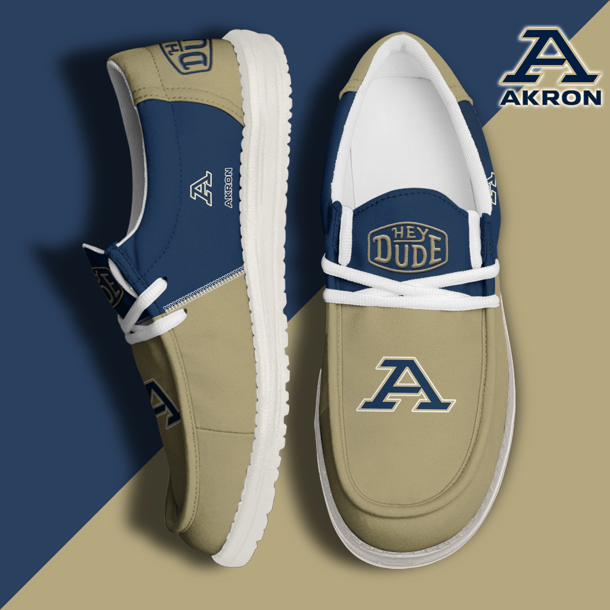 Akron Zips White Hey Dude Canvas Loafer Shoes Custom Name, Shoes For Football Lovers, Sport Gifts ETRG-61620