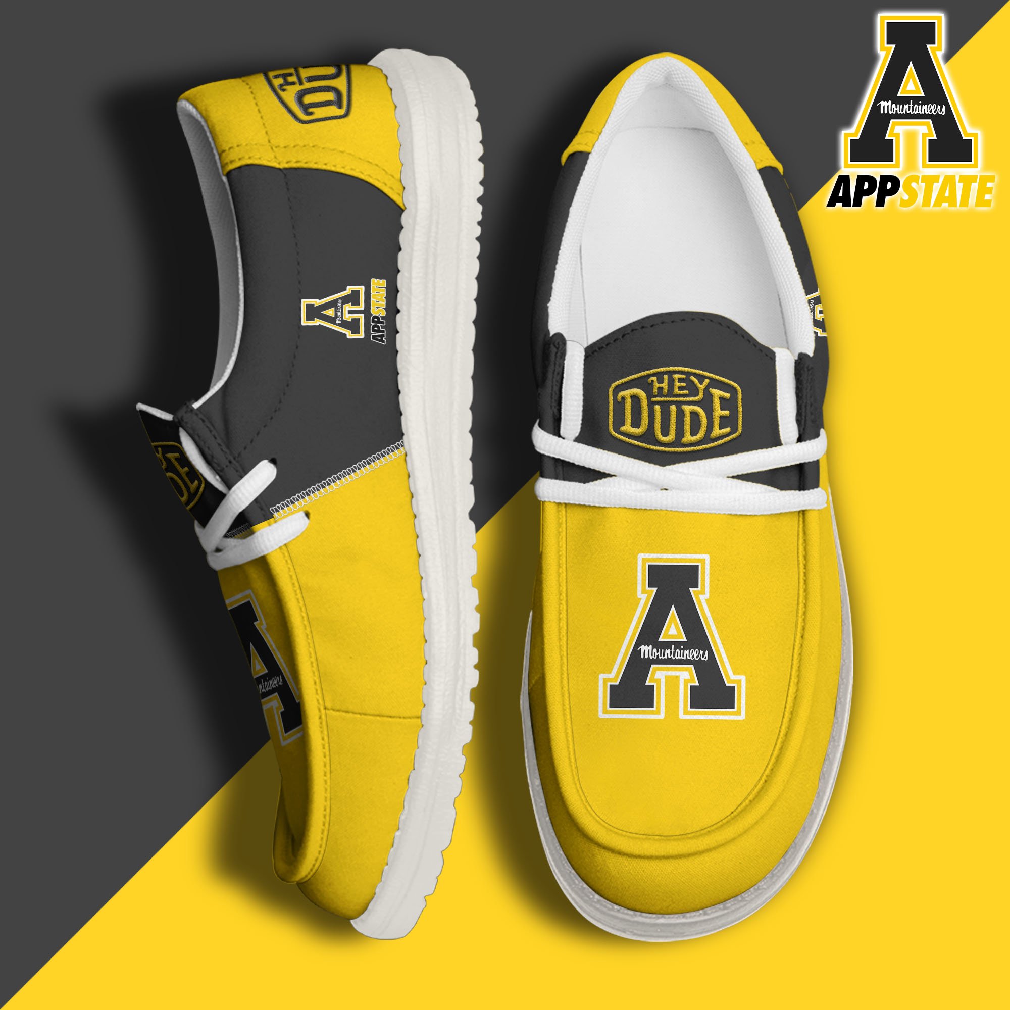 Appalachian State Mountaineers White Hey Dude Canvas Loafer Shoes Custom Name, Shoes For Football Lovers, Sport Gifts ETRG-61620