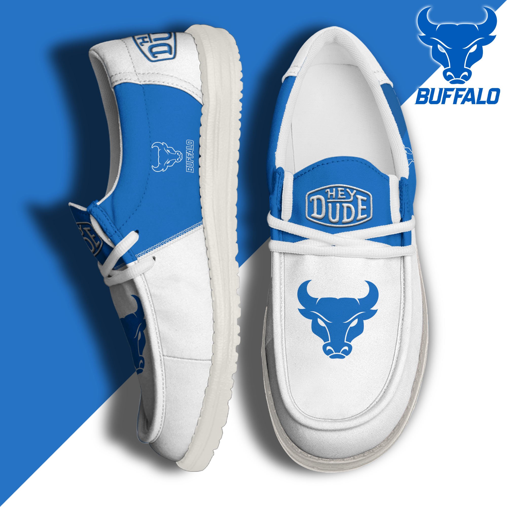 Buffalo Bulls White Hey Dude Canvas Loafer Shoes Custom Name, Shoes For Football Lovers, Sport Gifts ETRG-61620