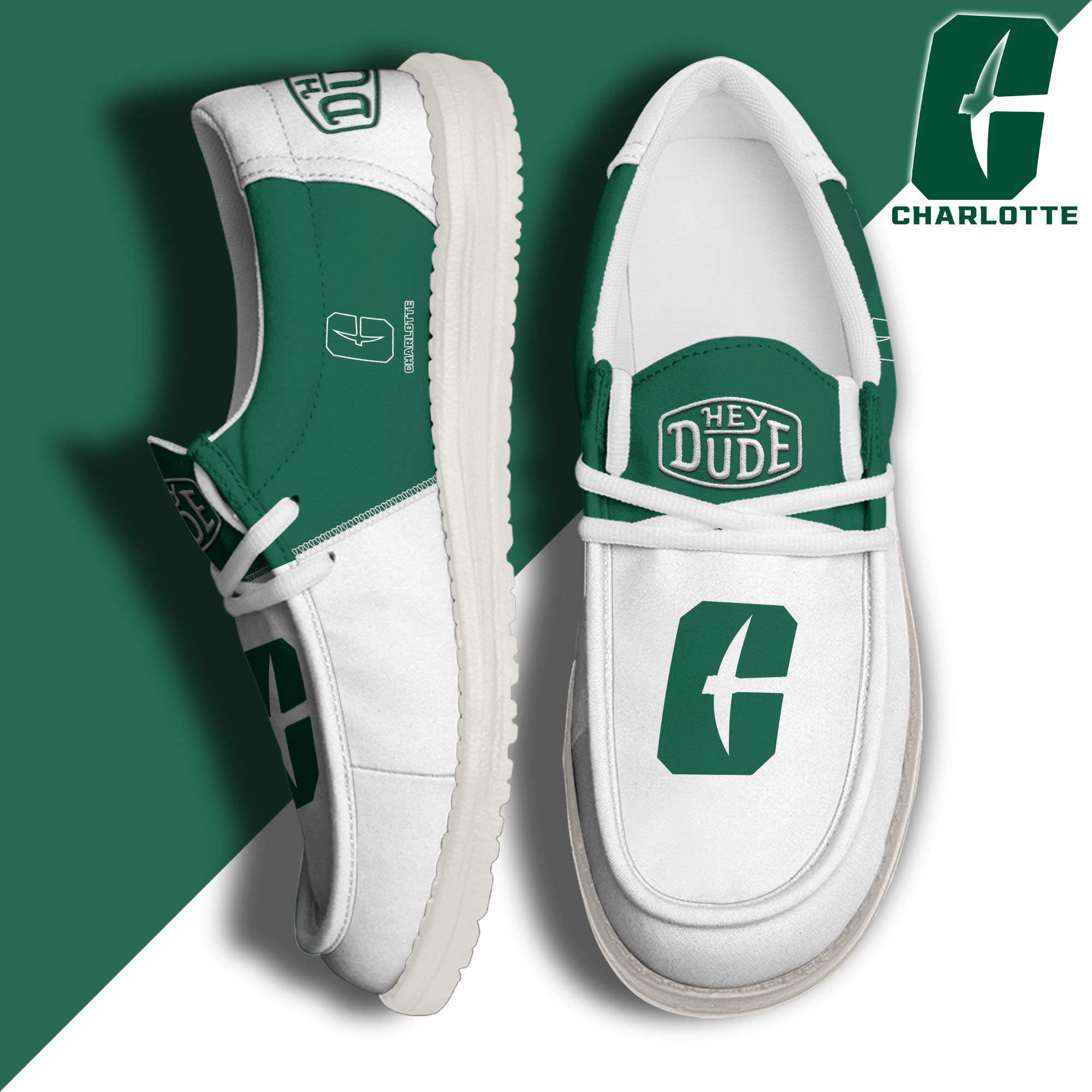 Charlotte 49ers White Hey Dude Canvas Loafer Shoes Custom Name, Shoes For Football Lovers, Sport Gifts ETRG-61620