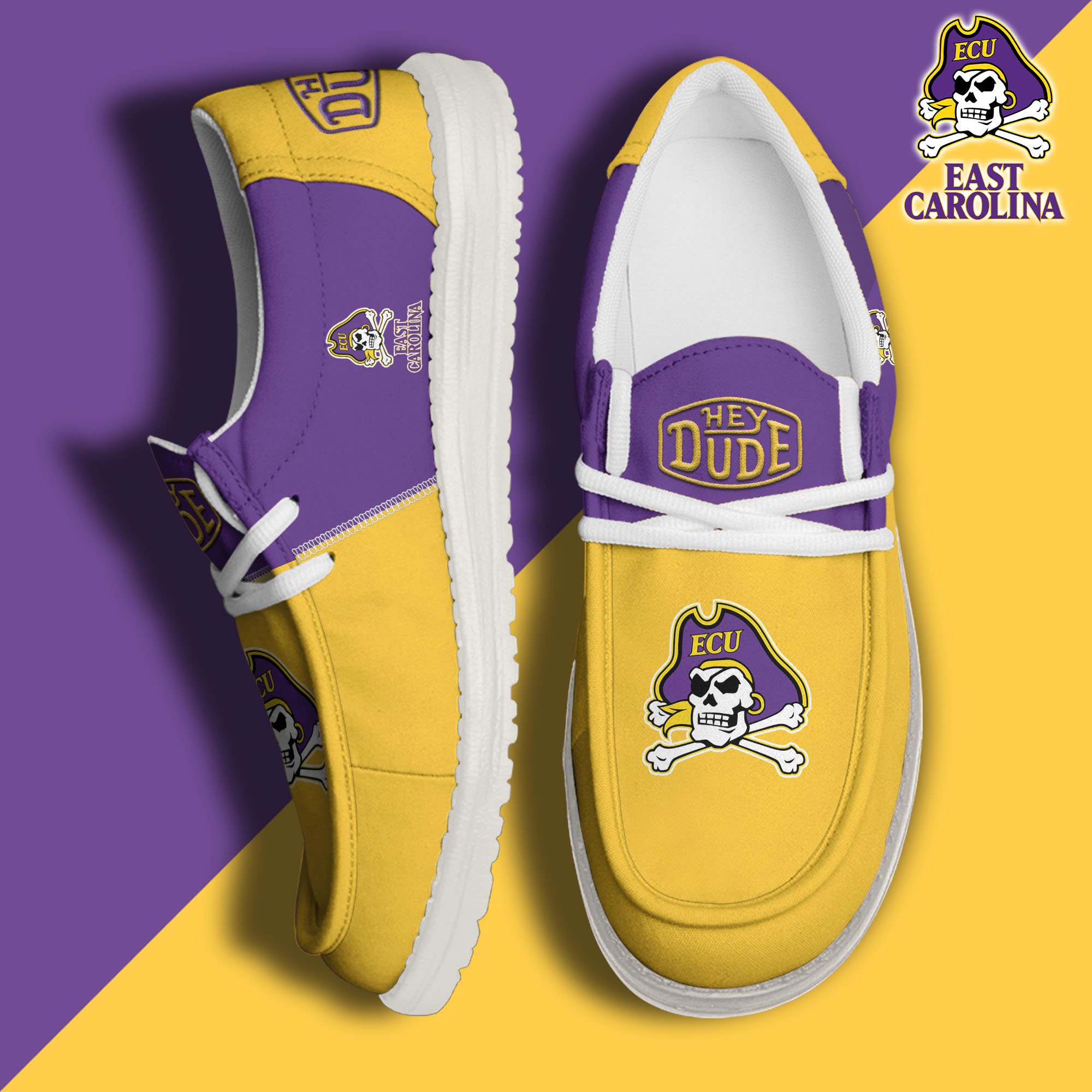 East Carolina Pirates White Hey Dude Canvas Loafer Shoes Custom Name, Shoes For Football Lovers, Sport Gifts ETRG-61620