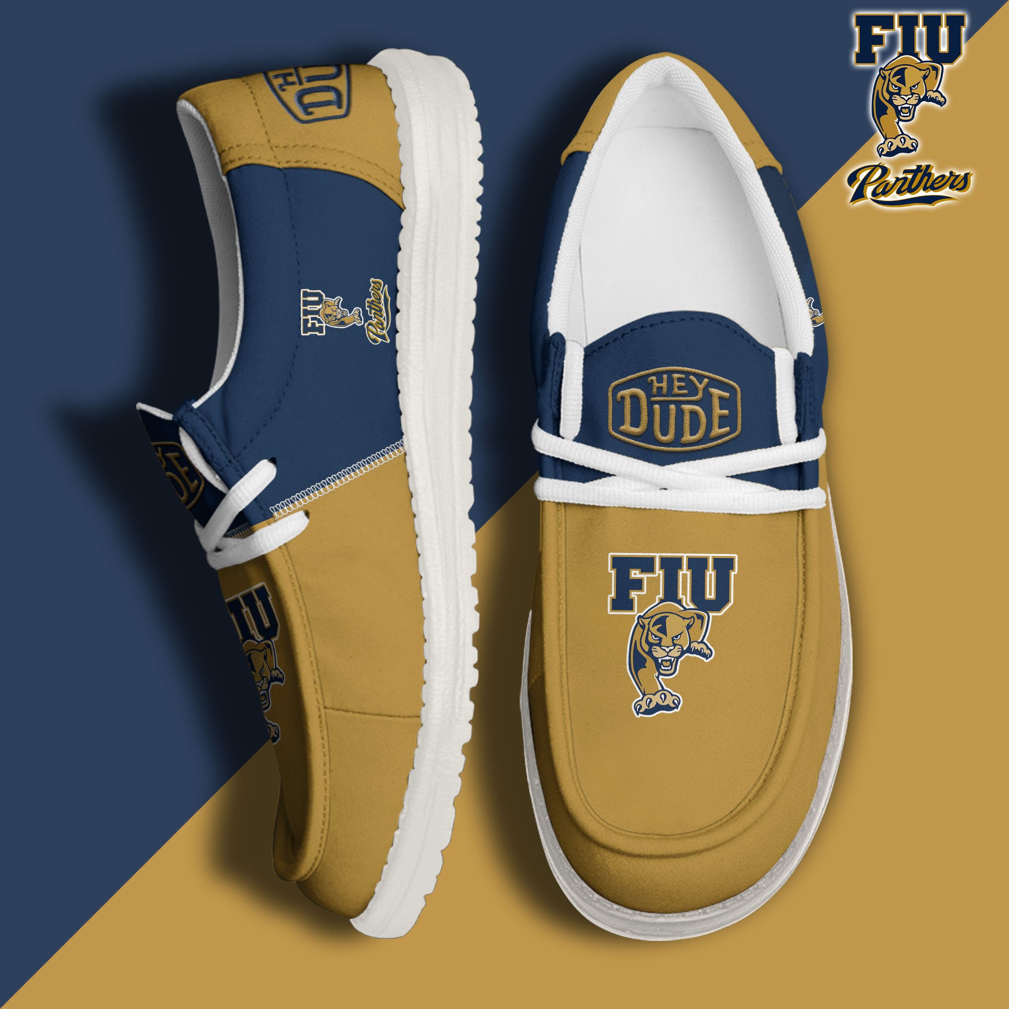 FIU Panthers White Hey Dude Canvas Loafer Shoes Custom Name, Shoes For Football Lovers, Sport Gifts ETRG-61620