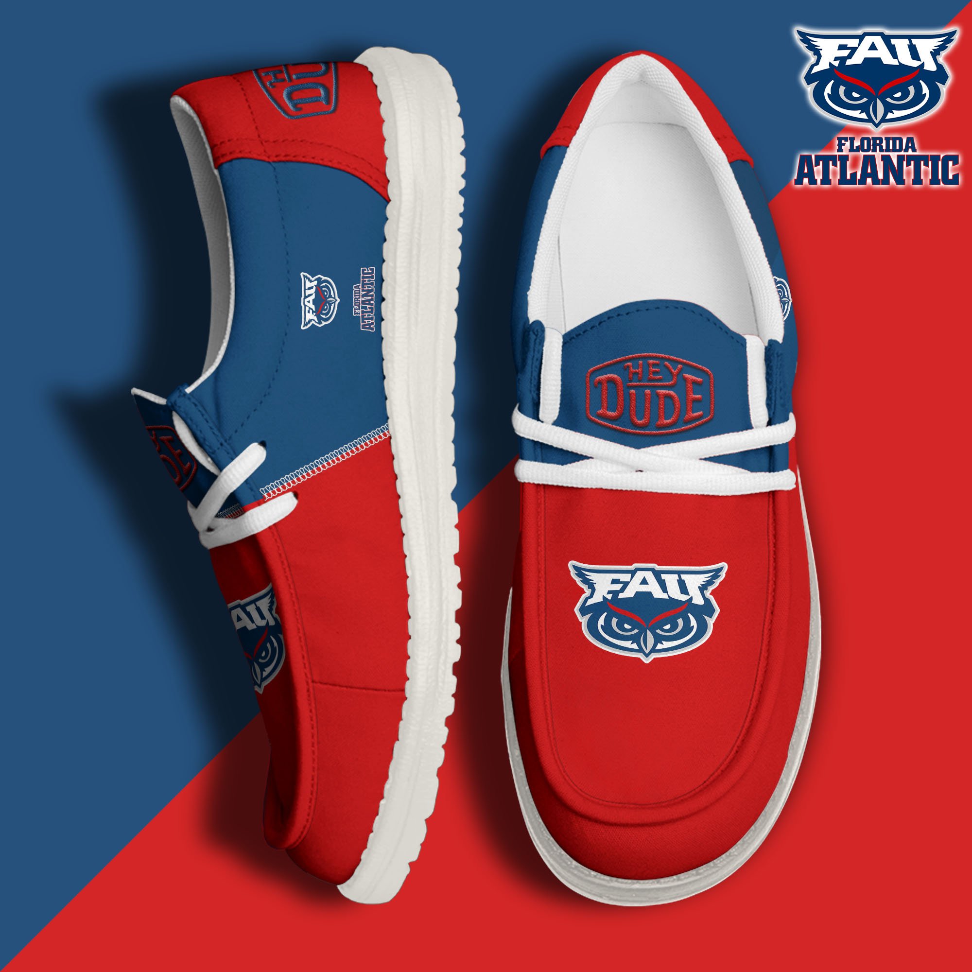 Florida Atlantic Owls White Hey Dude Canvas Loafer Shoes Custom Name, Shoes For Football Lovers, Sport Gifts ETRG-61620