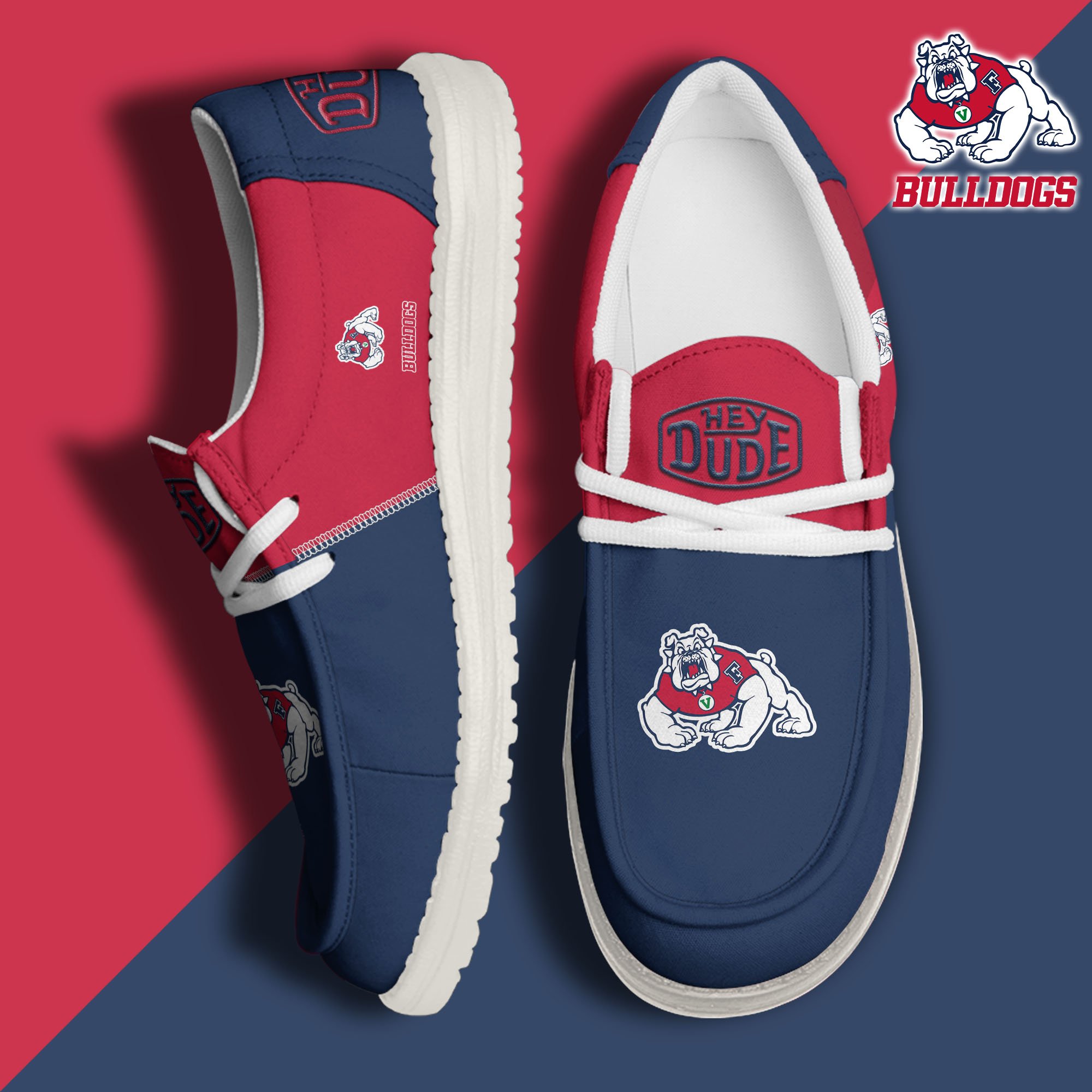 Fresno State Bulldogs White Hey Dude Canvas Loafer Shoes Custom Name, Shoes For Football Lovers, Sport Gifts ETRG-61620