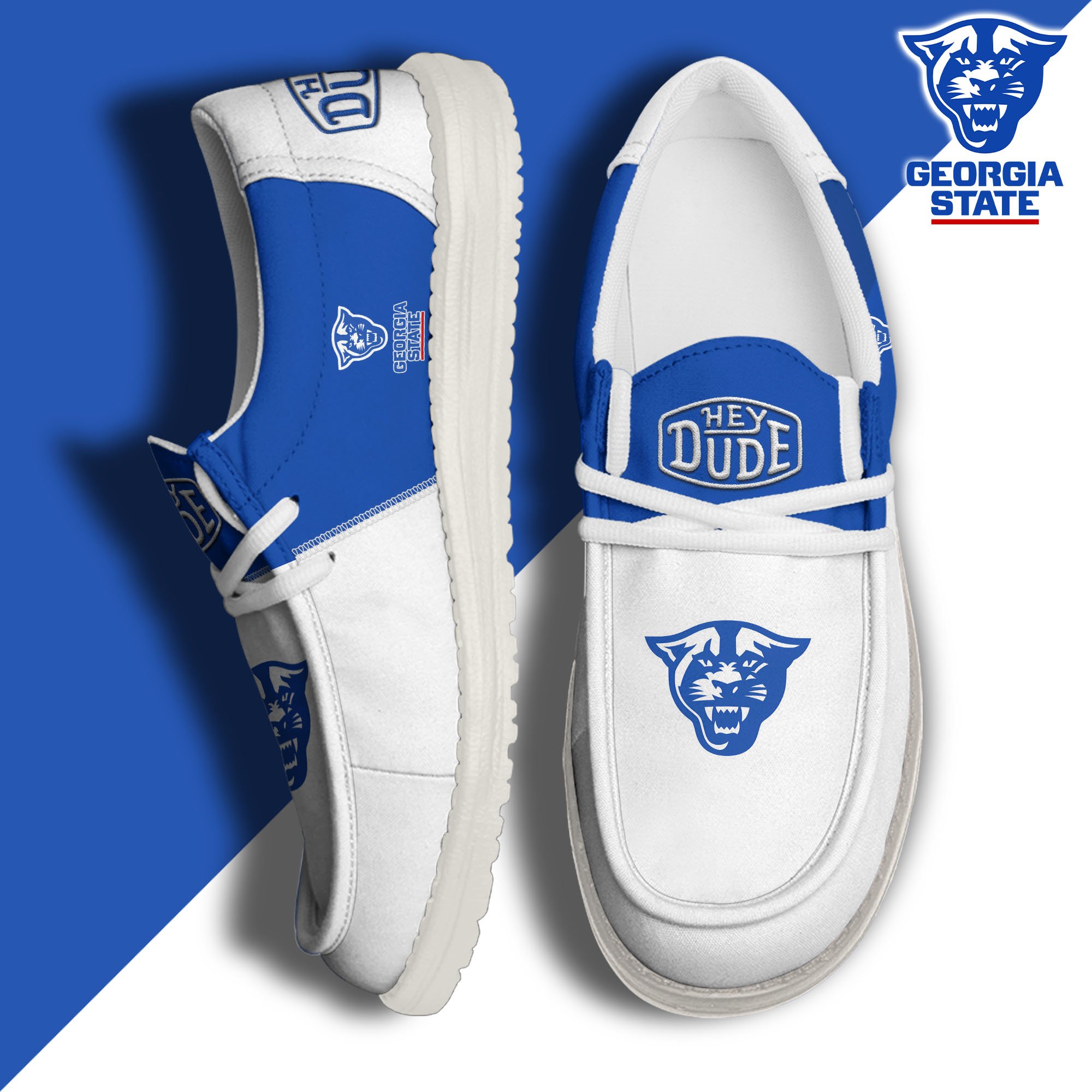 Georgia State Panthers White Hey Dude Canvas Loafer Shoes Custom Name, Shoes For Football Lovers, Sport Gifts ETRG-61620