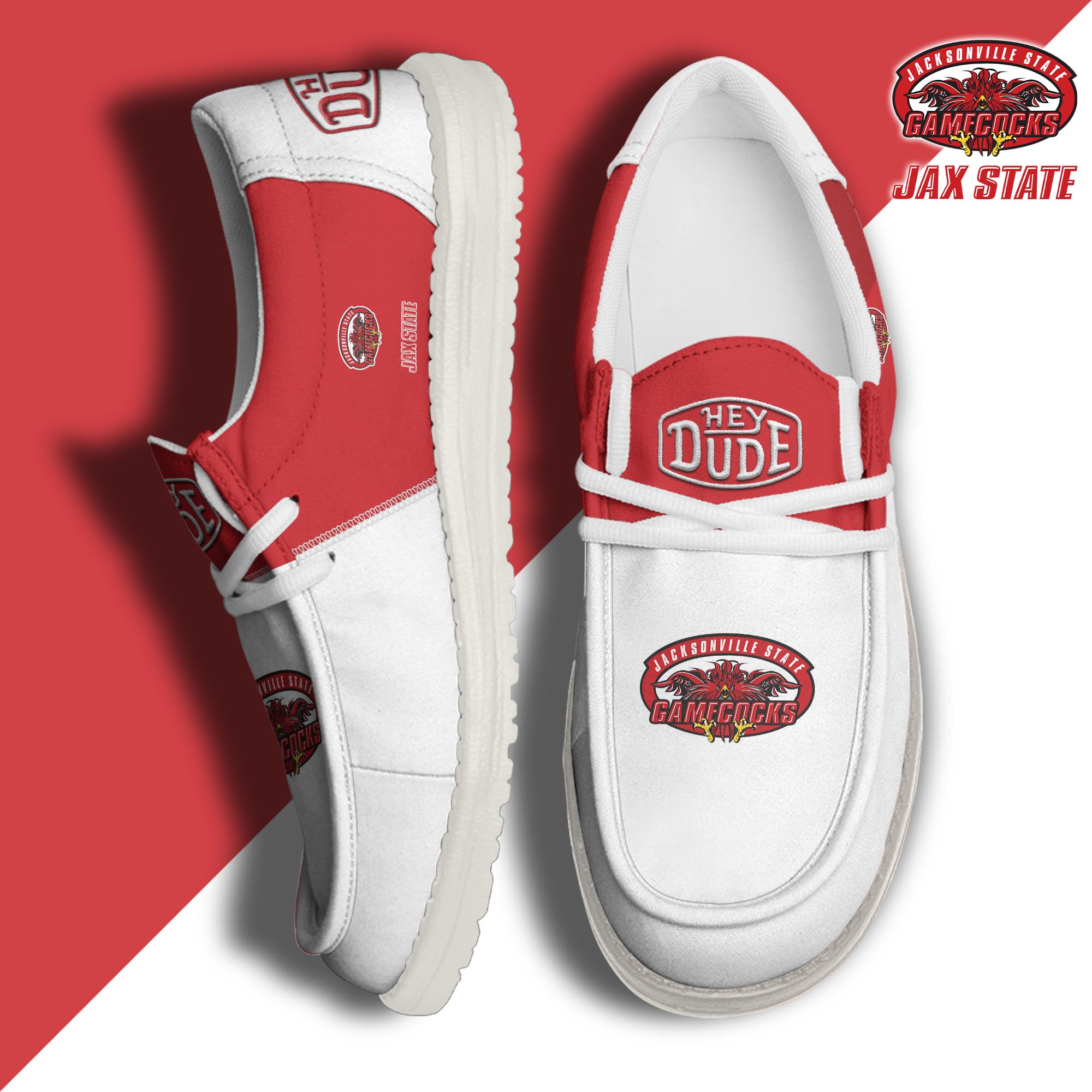 Jacksonville State Gamecocks White Hey Dude Canvas Loafer Shoes Custom Name, Shoes For Football Lovers, Sport Gifts ETRG-61620