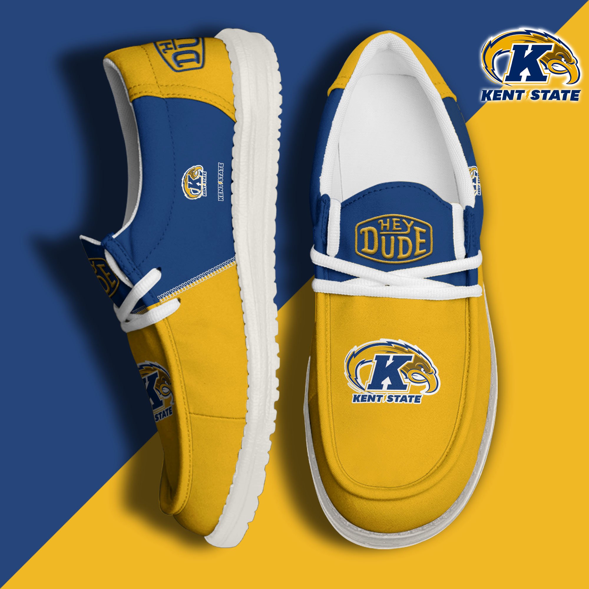 Kent State Golden Flashes White Hey Dude Canvas Loafer Shoes Custom Name, Shoes For Football Lovers, Sport Gifts ETRG-61620