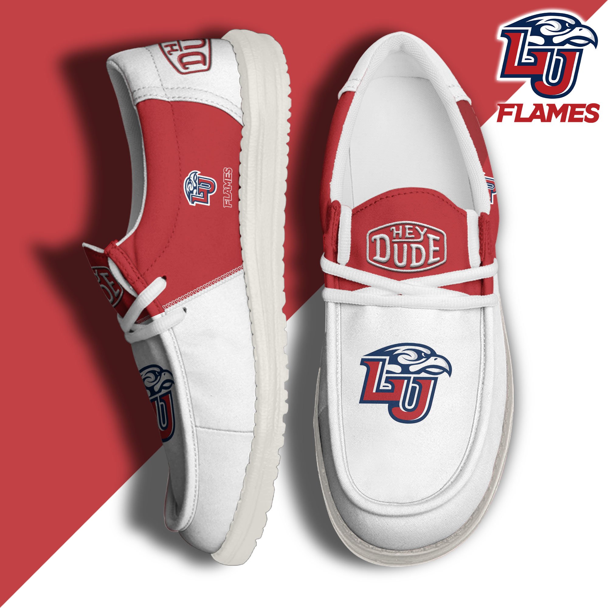 Liberty Flames White Hey Dude Canvas Loafer Shoes Custom Name, Shoes For Football Lovers, Sport Gifts ETRG-61620