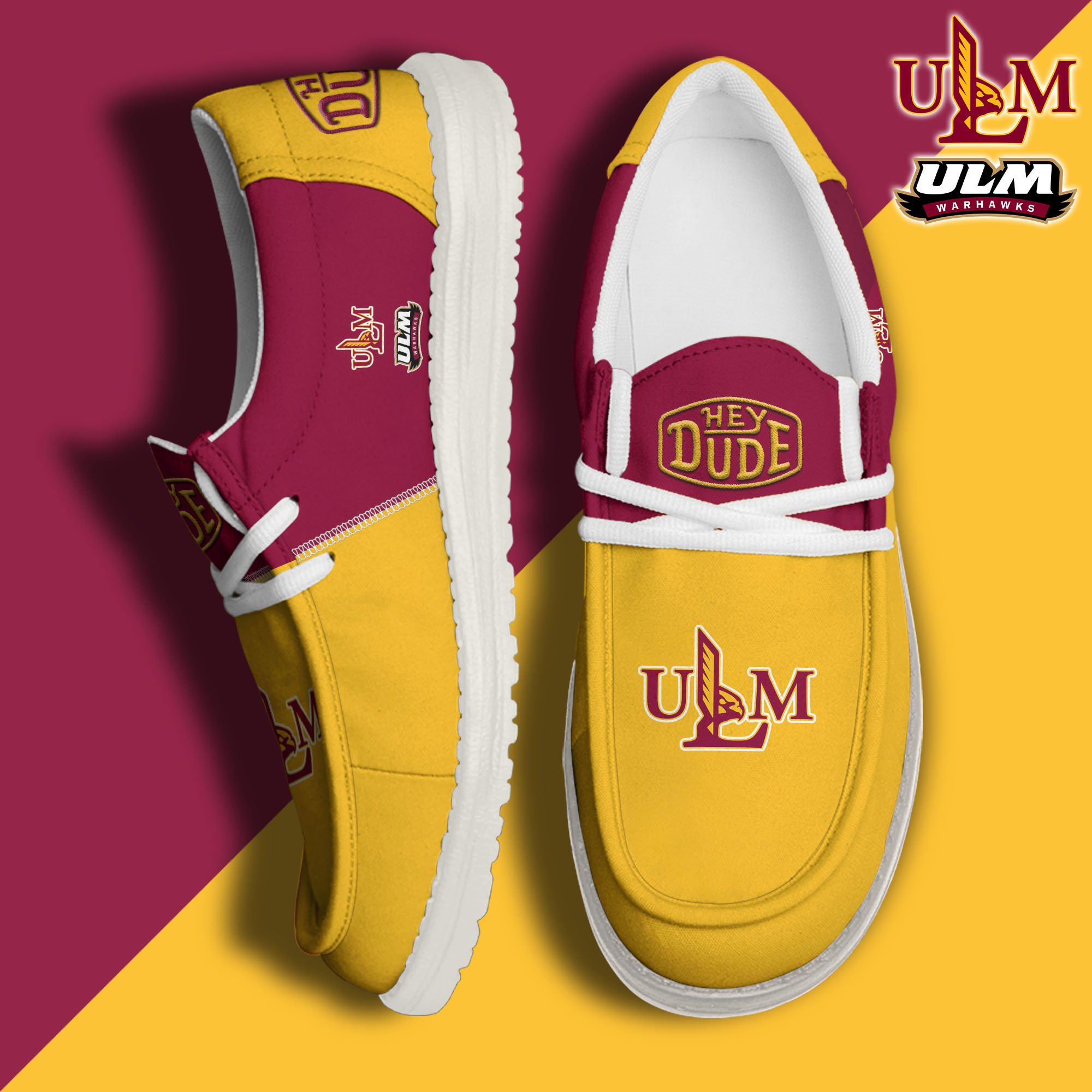 Louisiana Monroe Warhawks White Hey Dude Canvas Loafer Shoes Custom Name, Shoes For Football Lovers, Sport Gifts ETRG-61620