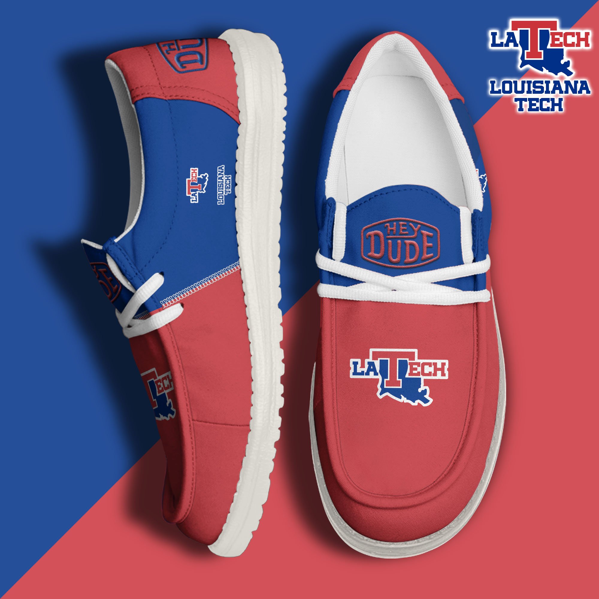 Louisiana Tech Bulldogs White Hey Dude Canvas Loafer Shoes Custom Name, Shoes For Football Lovers, Sport Gifts ETRG-61620