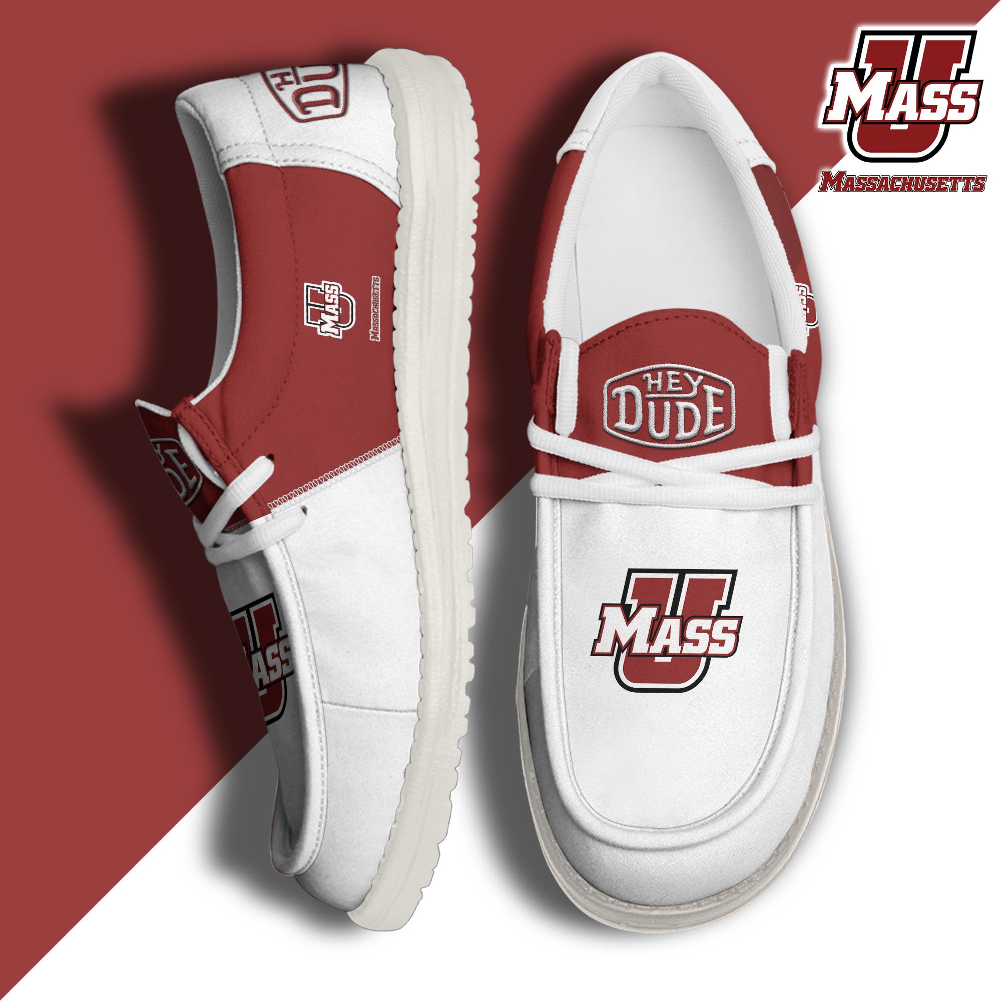 Massachusetts Minutemen White Hey Dude Canvas Loafer Shoes Custom Name, Shoes For Football Lovers, Sport Gifts ETRG-61620