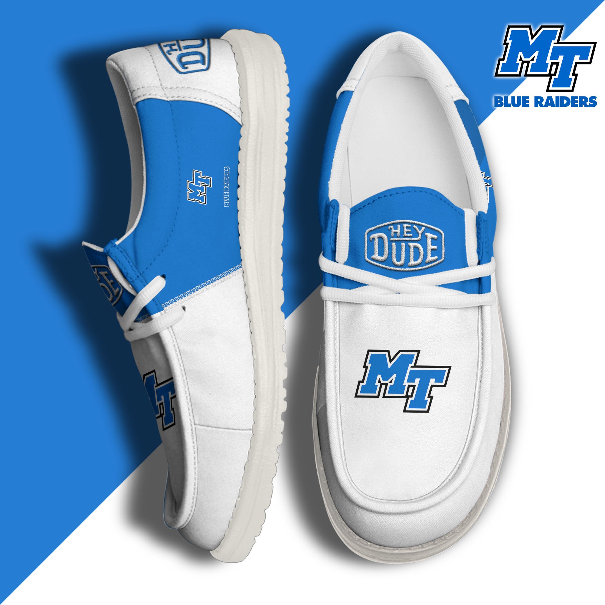 Middle Tennessee Blue Raiders White Hey Dude Canvas Loafer Shoes Custom Name, Shoes For Football Lovers, Sport Gifts ETRG-61620