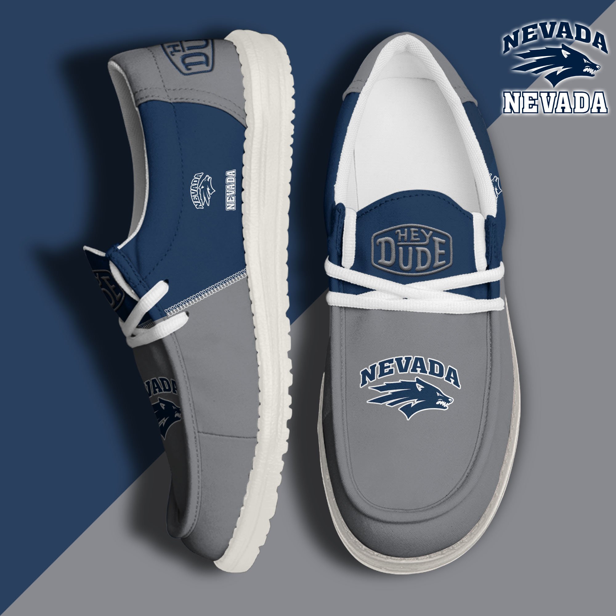 Nevada Wolf Pack White Hey Dude Canvas Loafer Shoes Custom Name, Shoes For Football Lovers, Sport Gifts ETRG-61620