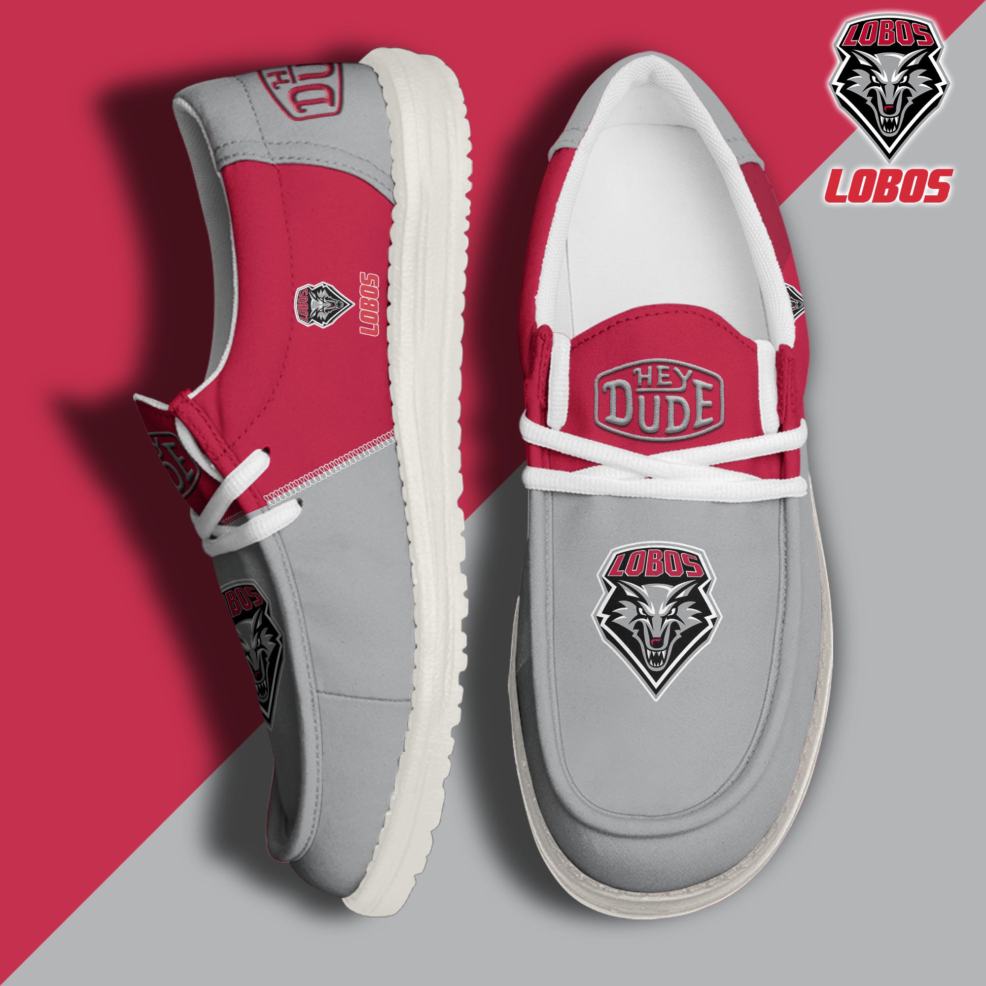 New Mexico Lobos White Hey Dude Canvas Loafer Shoes Custom Name, Shoes For Football Lovers, Sport Gifts ETRG-61620