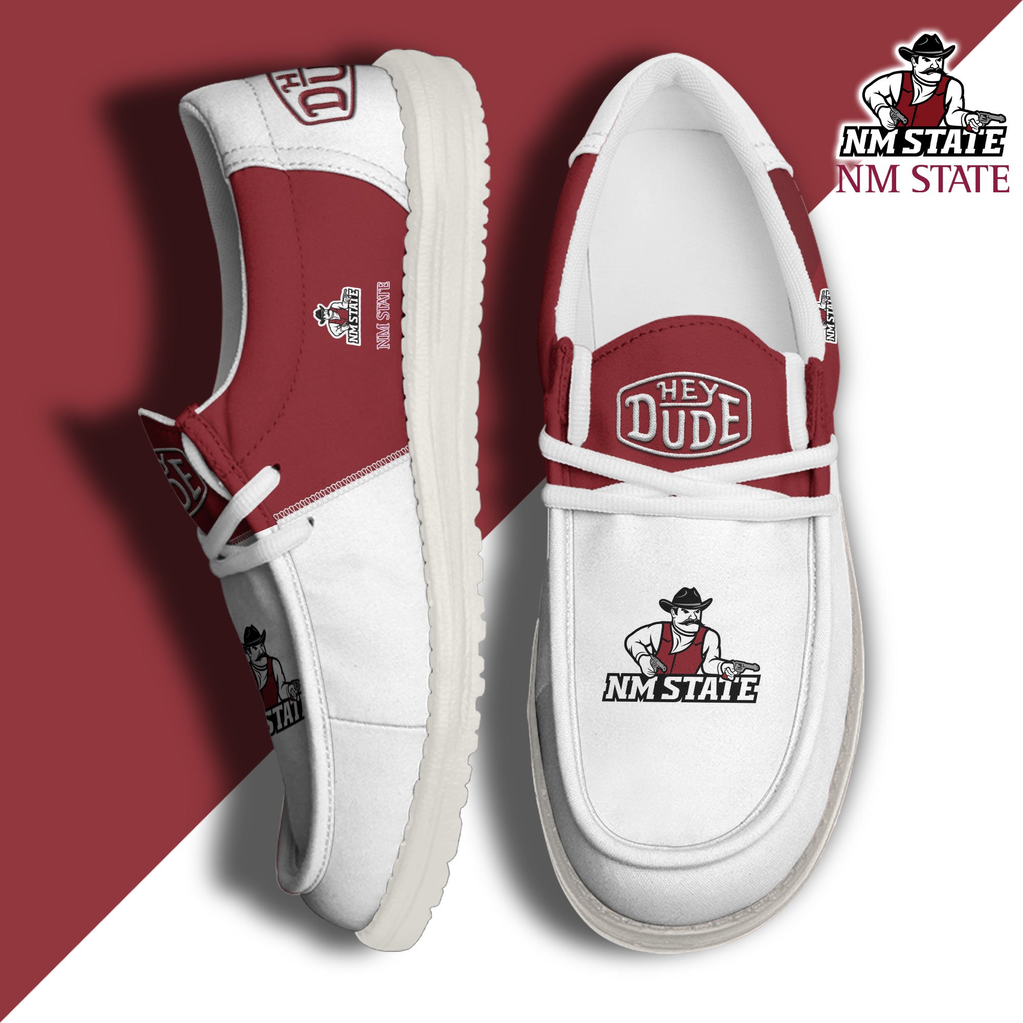 New Mexico State Aggies White Hey Dude Canvas Loafer Shoes Custom Name, Shoes For Football Lovers, Sport Gifts ETRG-61620